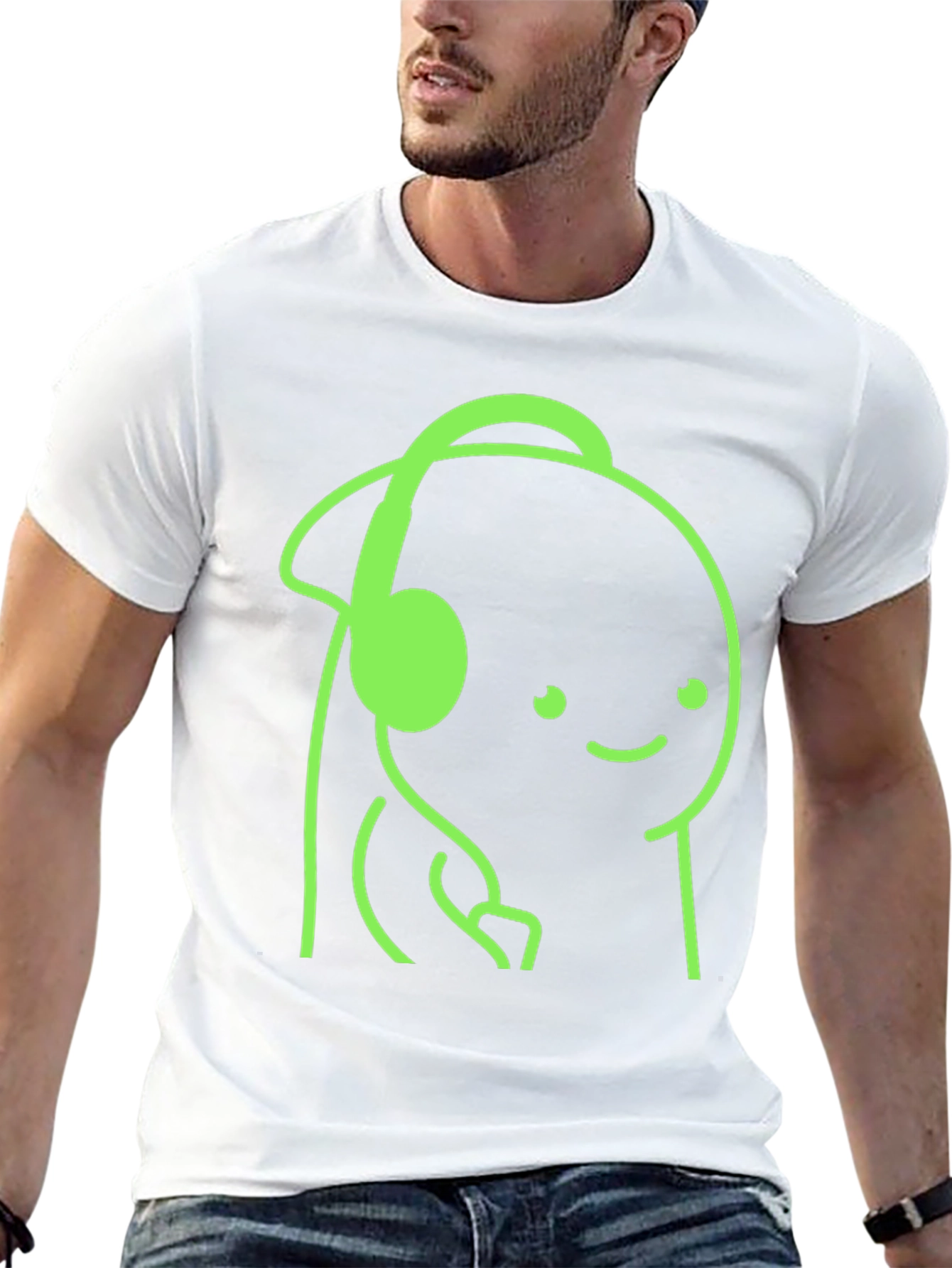 Black Cartoon Headphone Graphic Tee - Casual Style view 13