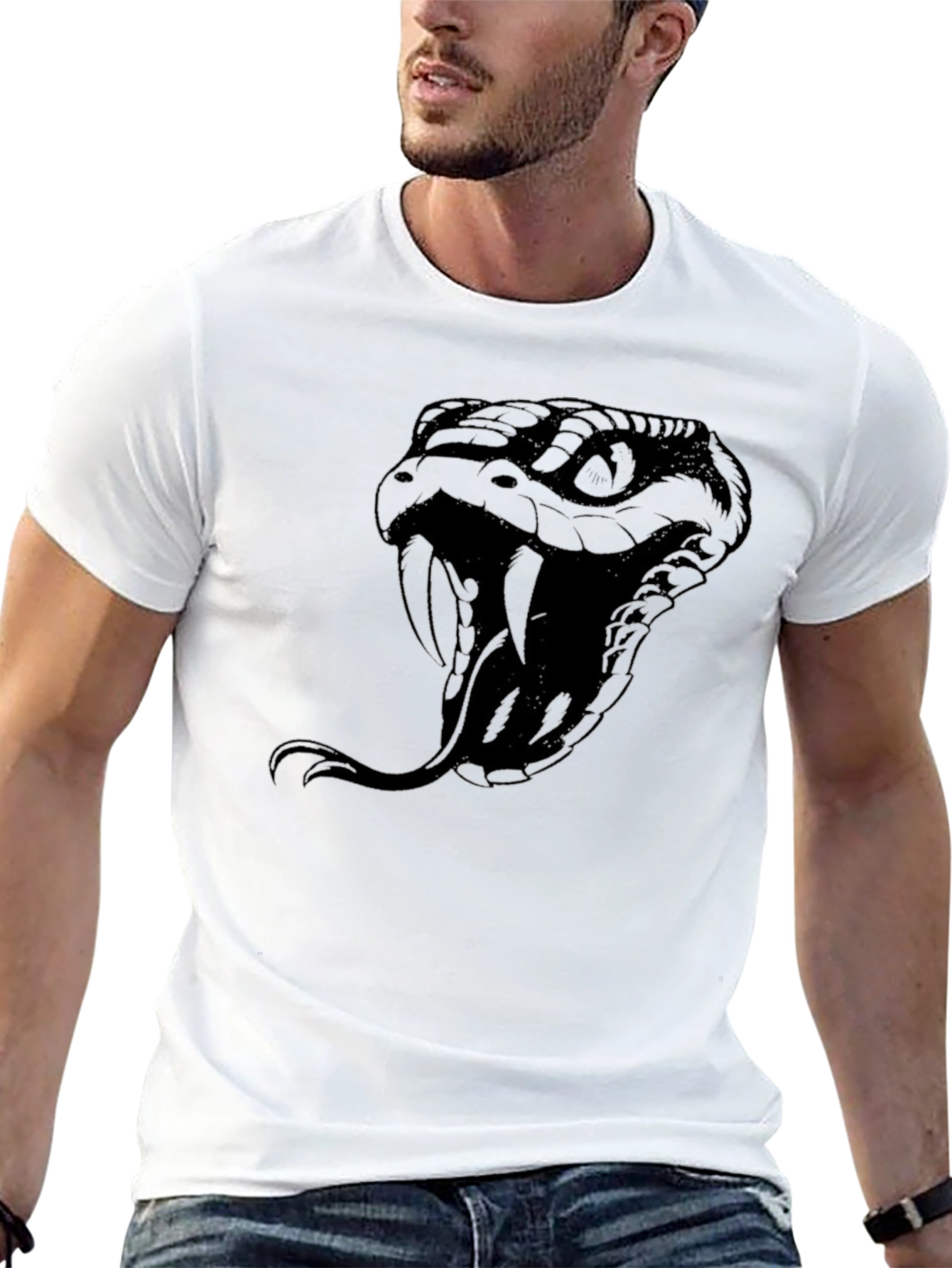 Black Men's Black Snake Graphic T-Shirt view 13