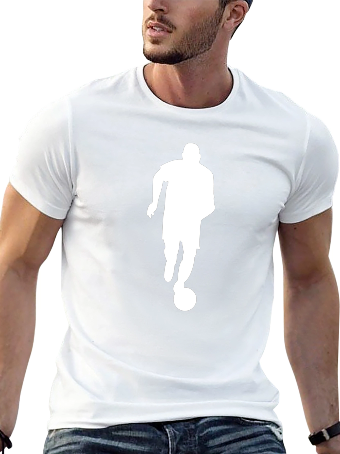 Black Soccer Player Silhouette Black T-Shirt view 13