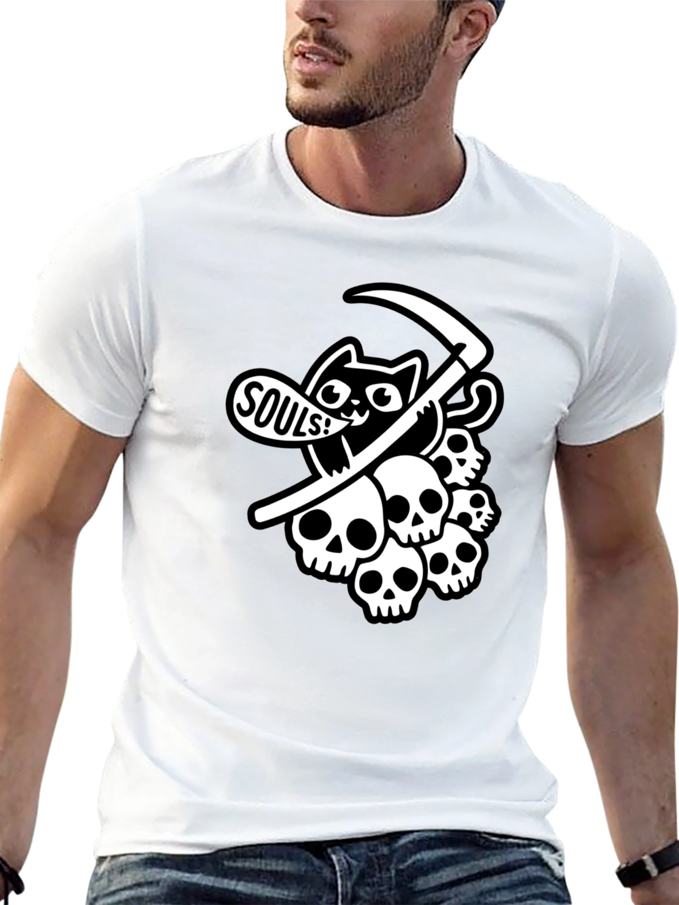 Black Grim Reaper Cat T-Shirt - Souls! view 13