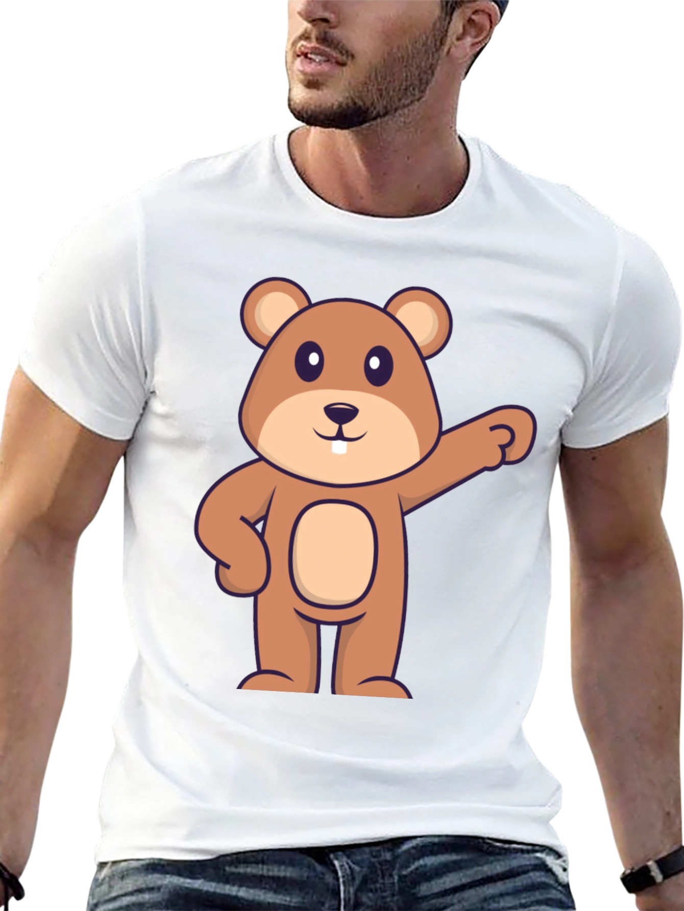 Black Cartoon Beaver Graphic Tee - Black Cotton view 13