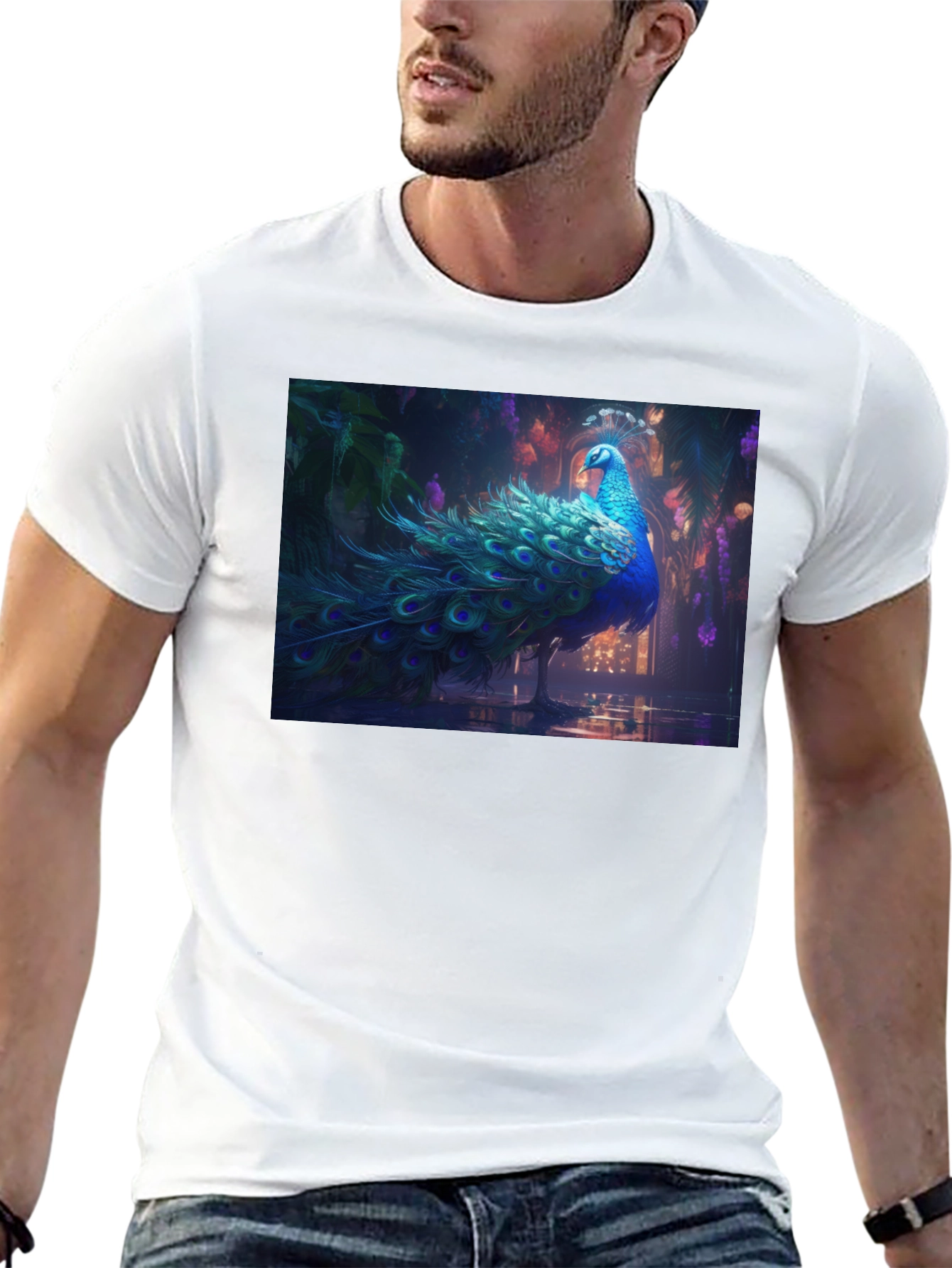 Black Peacock Graphic Tee - Stylish Men's T-Shirt view 13