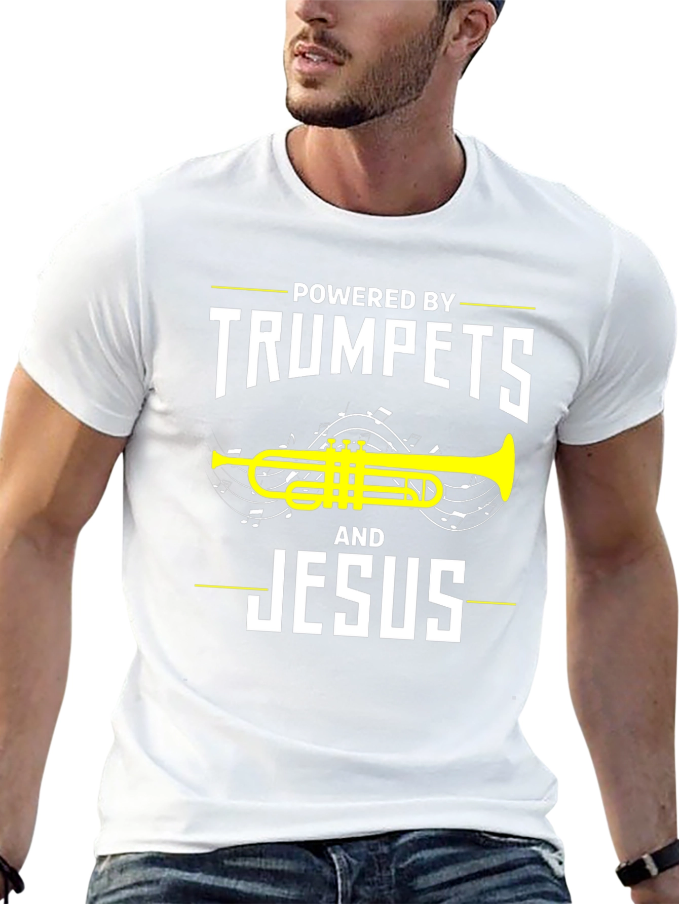 Black Powered By Trumpets and Jesus T-Shirt view 13