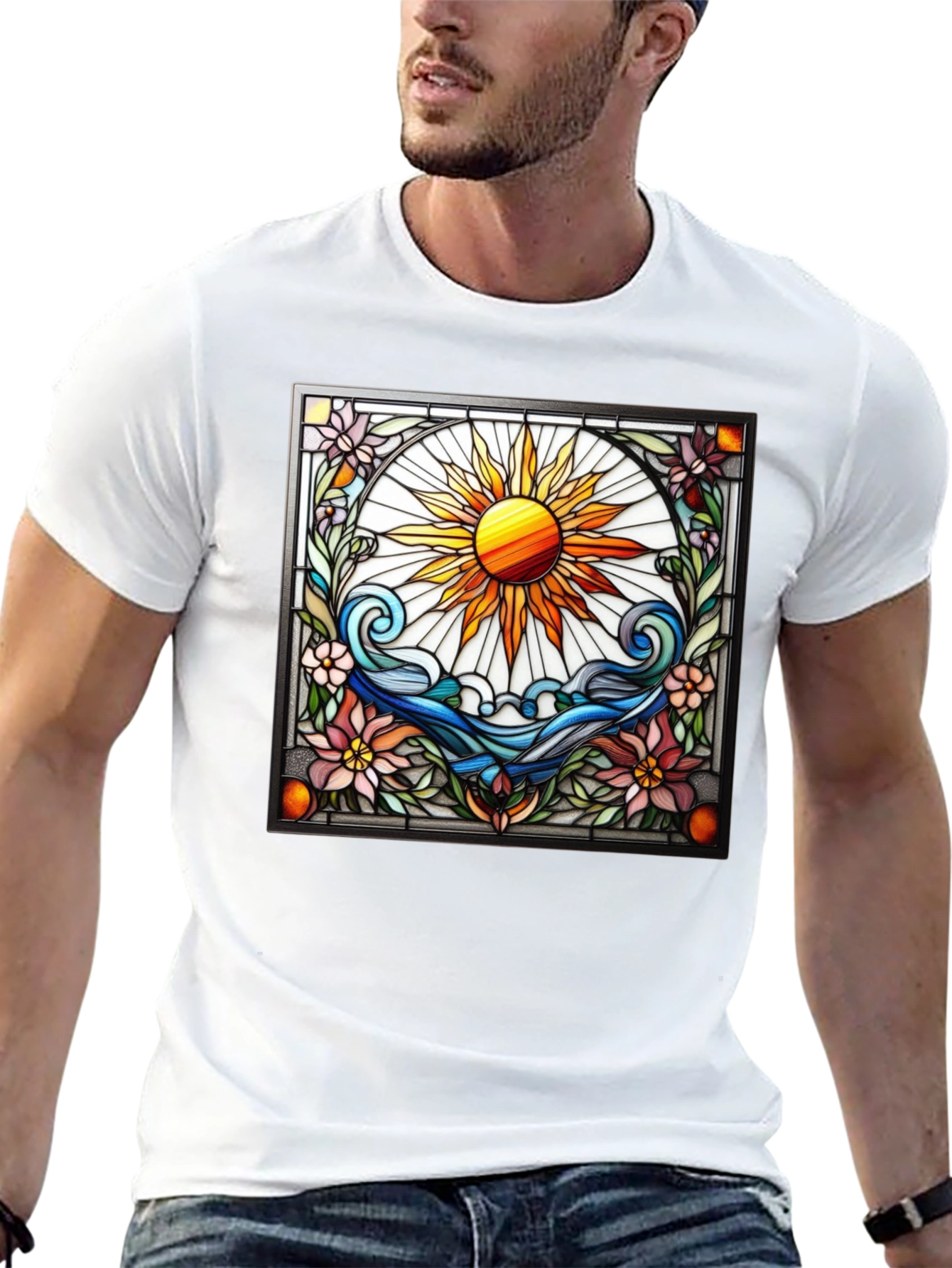 Black Stained Glass Sun Graphic Tee view 13