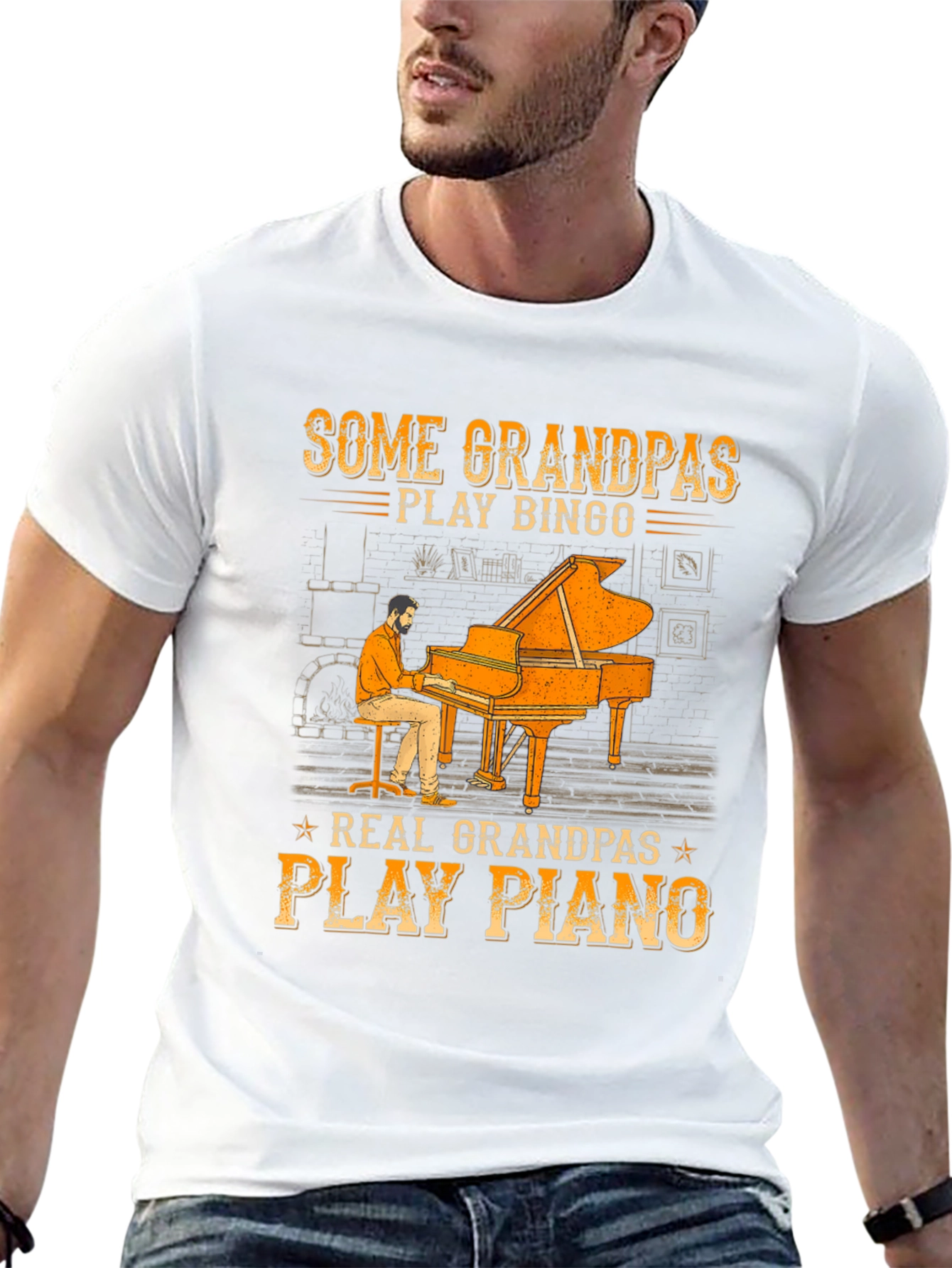 Black Grandpa Piano Player Graphic Tee - Cool Grandparent Gift view 13