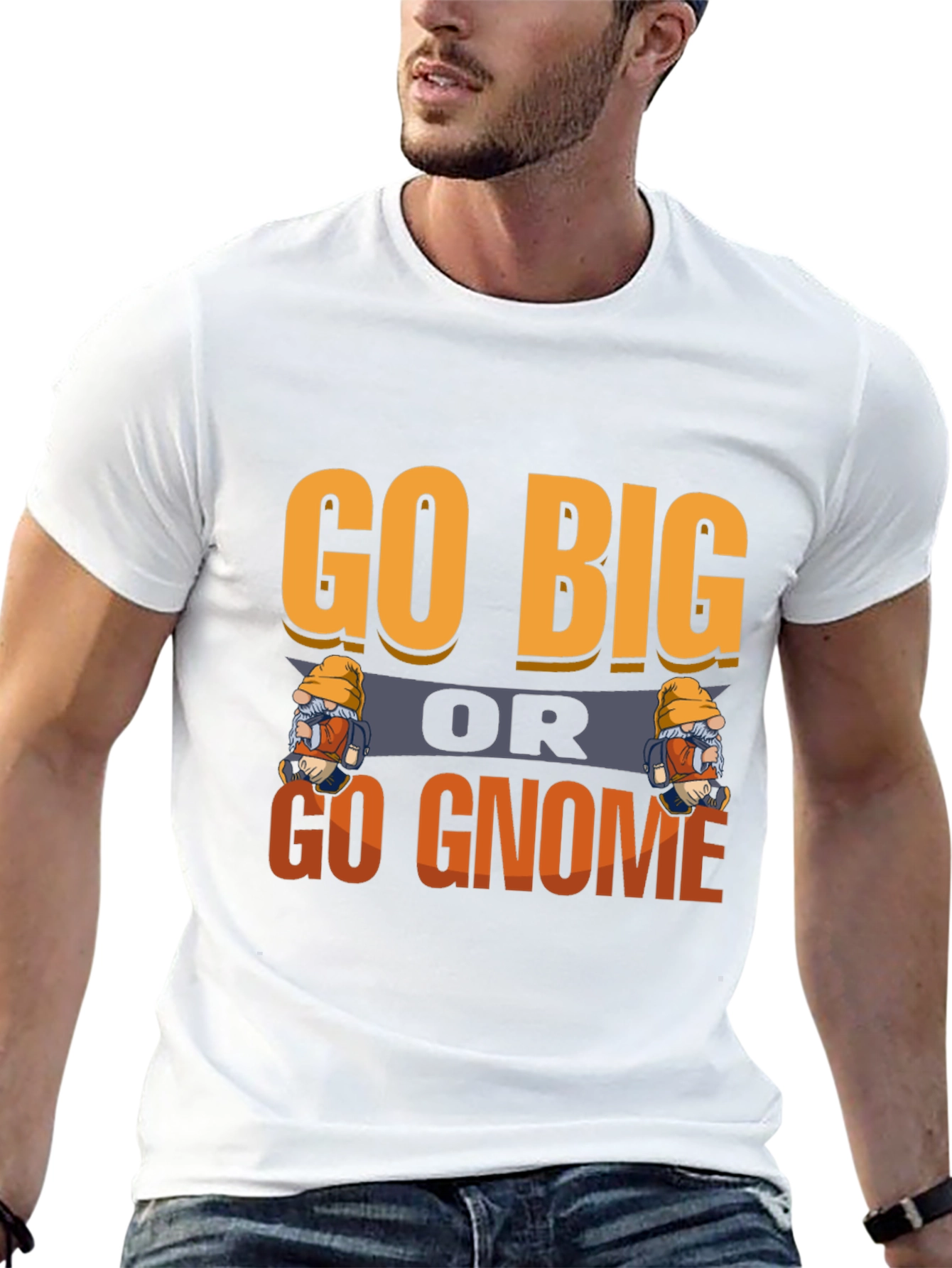 Black Go Big or Go Gnome Graphic Tee view 13