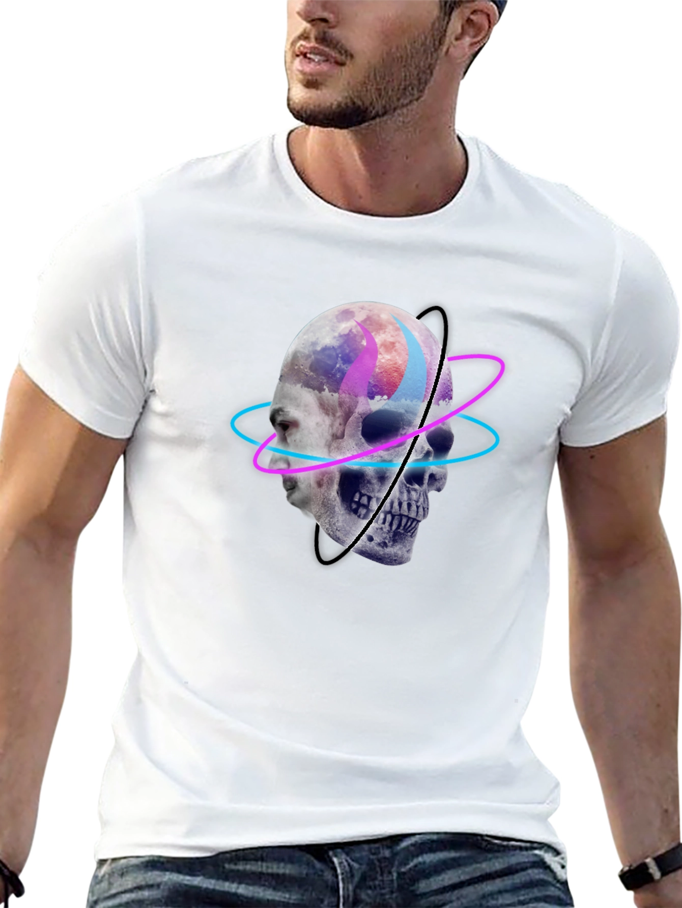 Black Skull Graphic Tee - Neon Orbit Design view 13