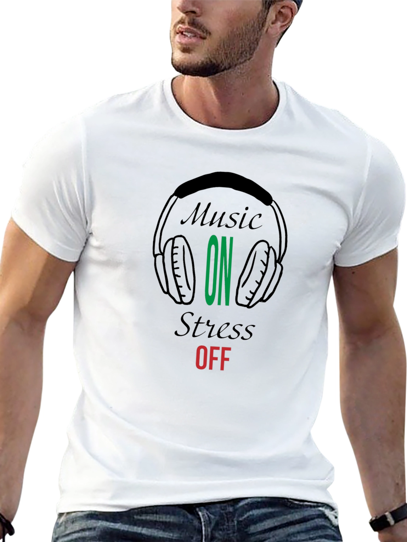 Black Music On Stress Off Graphic Tee - Black T-Shirt view 13