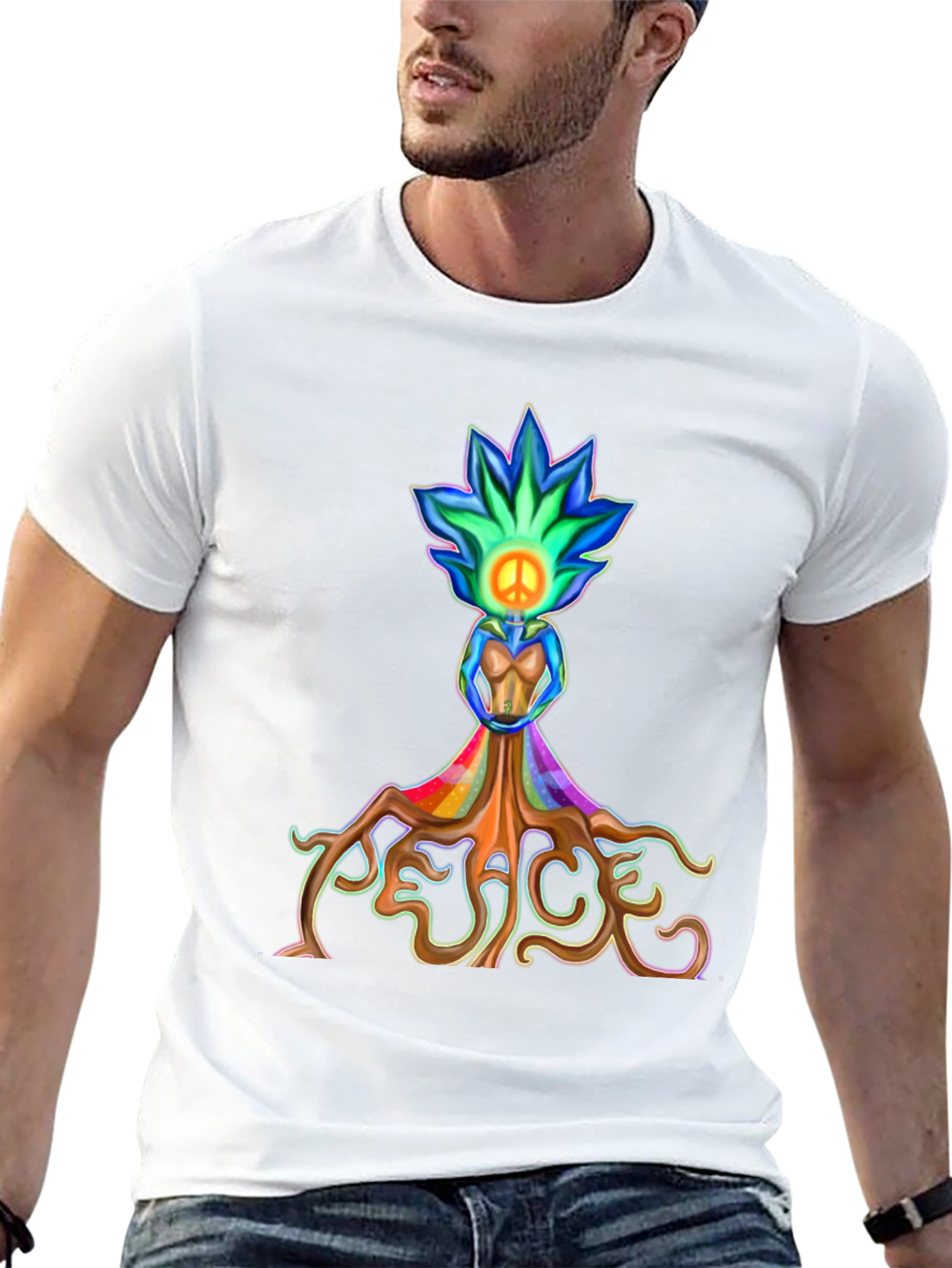 Black Peace Tree T-Shirt - Colorful Graphic Tee view 13