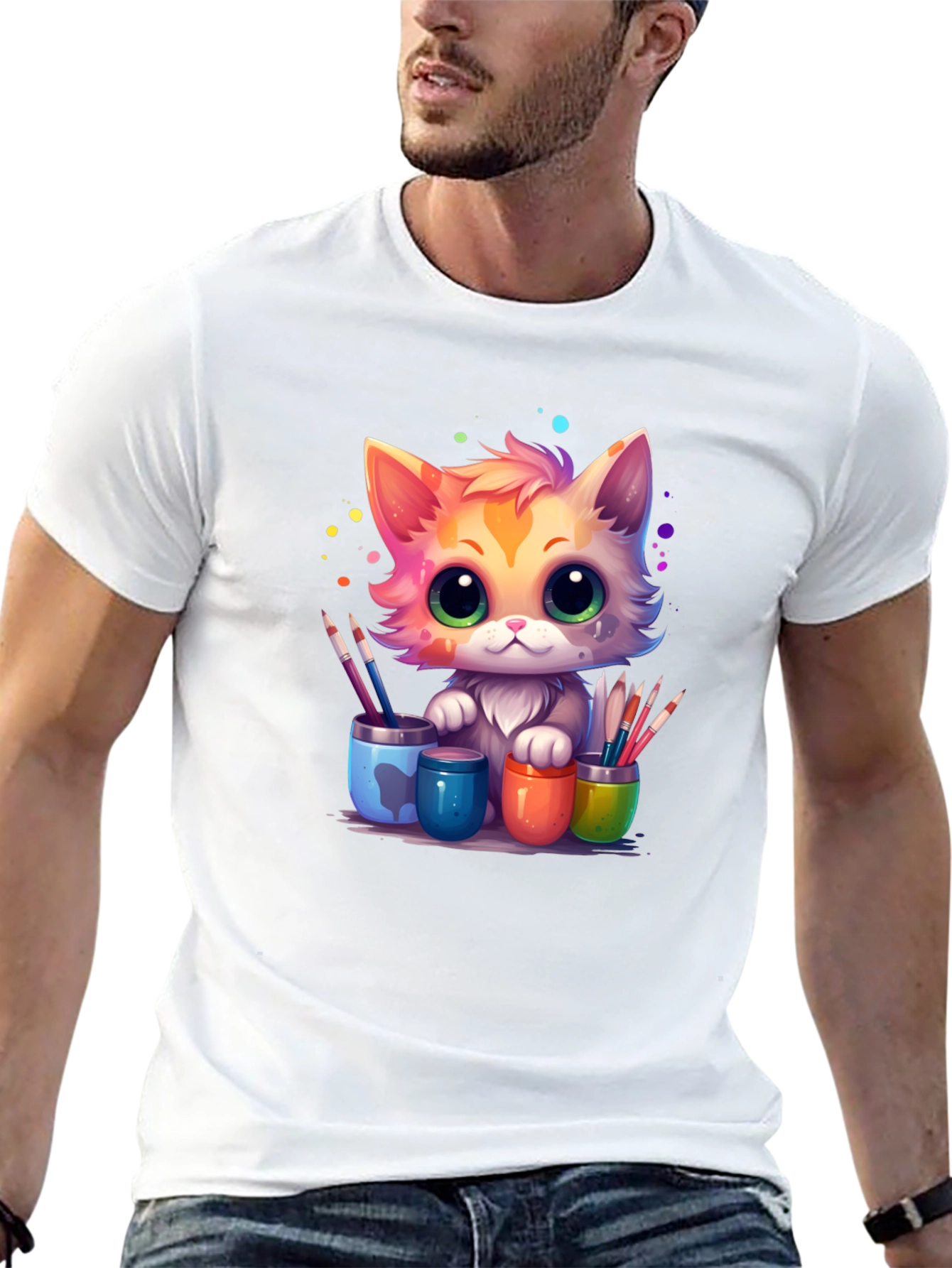 Black Artist Cat T-Shirt - Cute & Colorful Design view 13