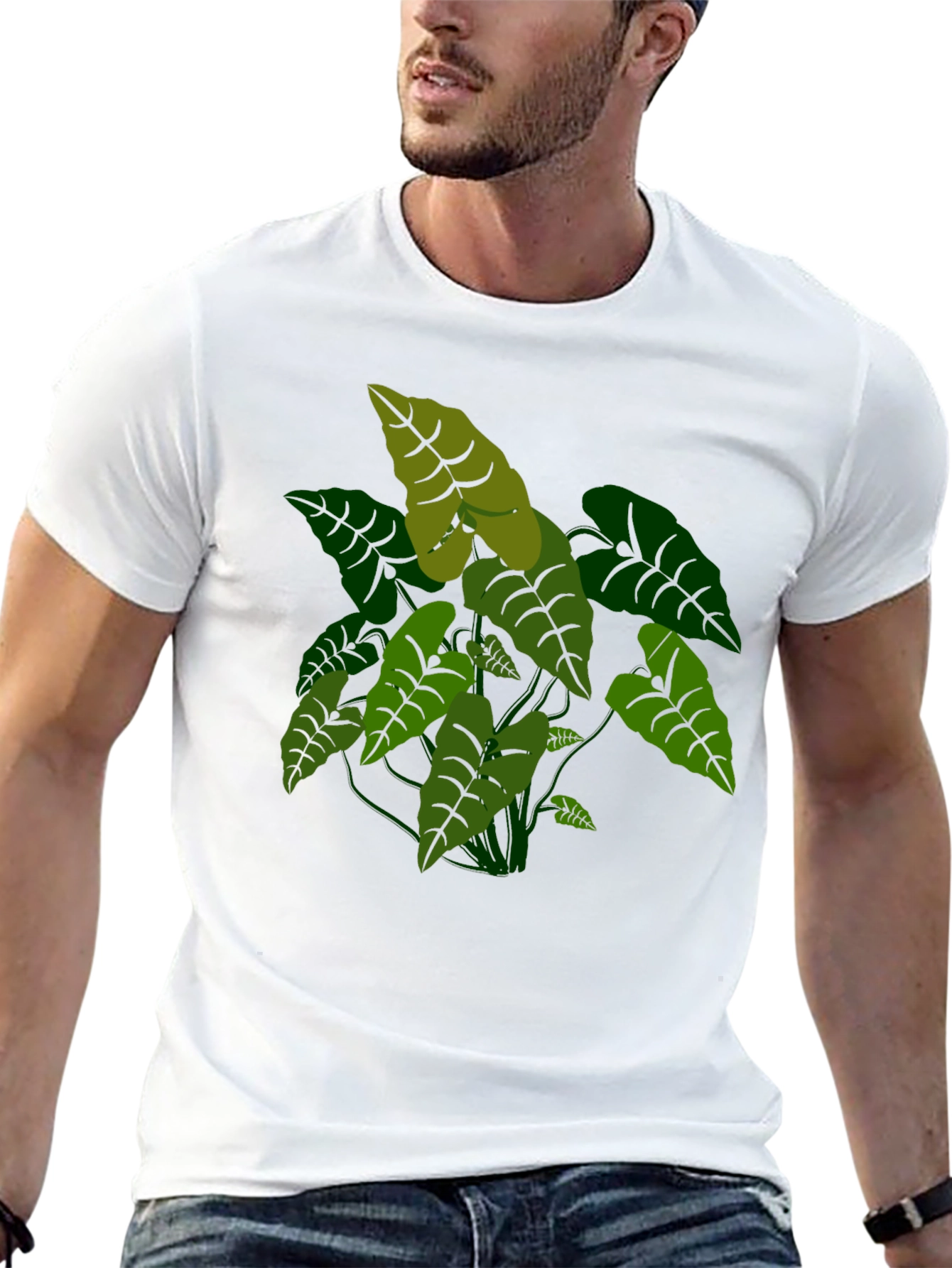 Black Tropical Plant Graphic Tee - Black Cotton T-Shirt view 13