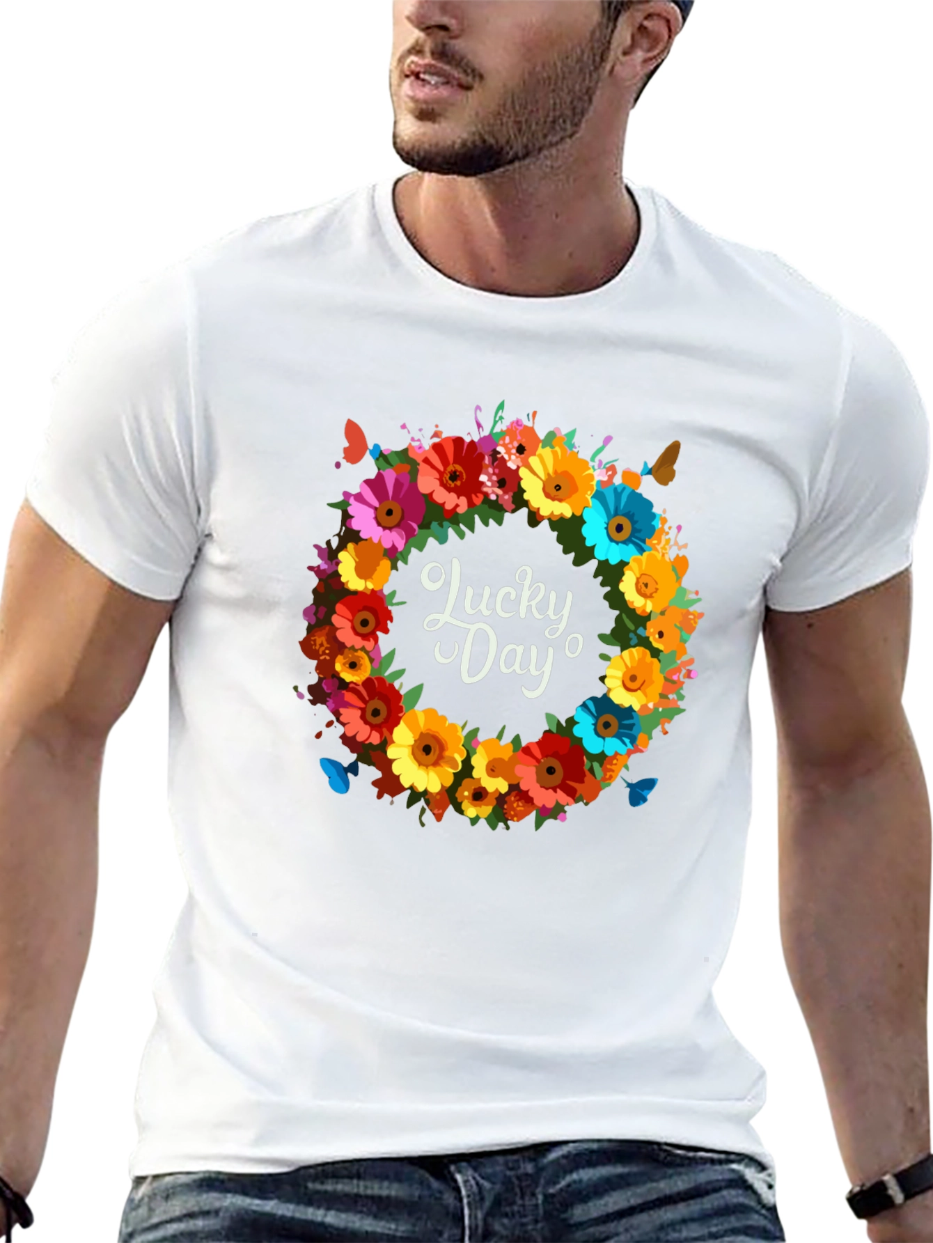 Black Lucky Day Floral Wreath Graphic Tee view 13