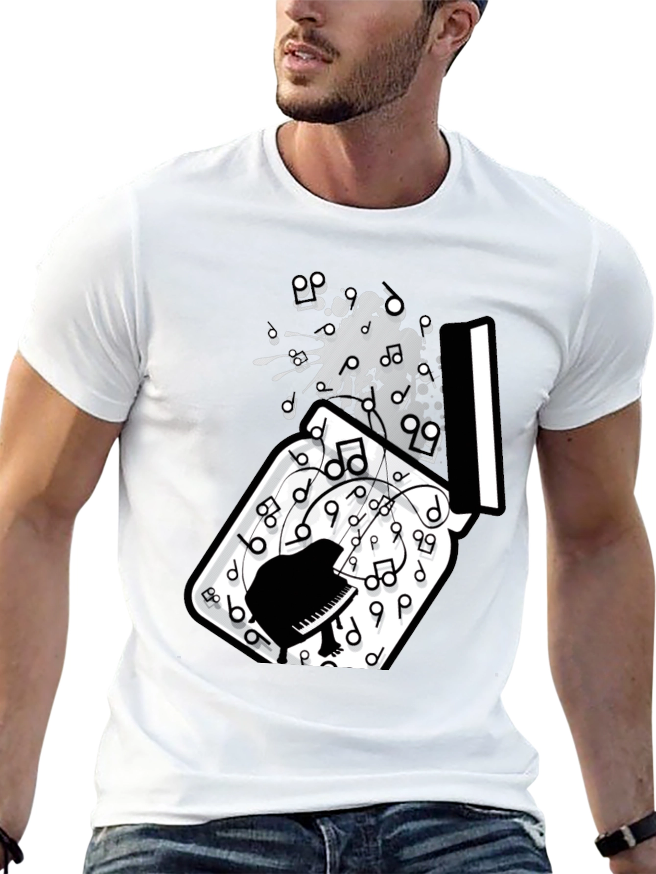 Black Piano Music Notes T-Shirt view 13