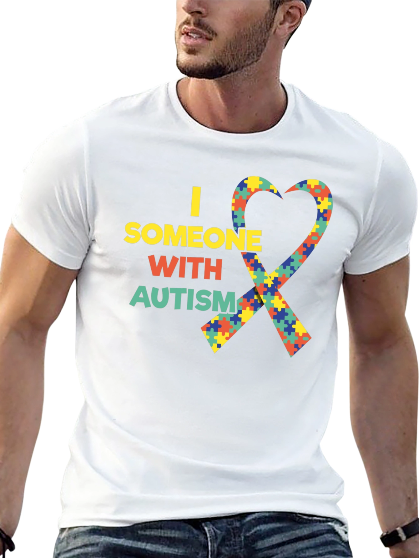 Black Autism Awareness Heart Ribbon Black T-Shirt view 13