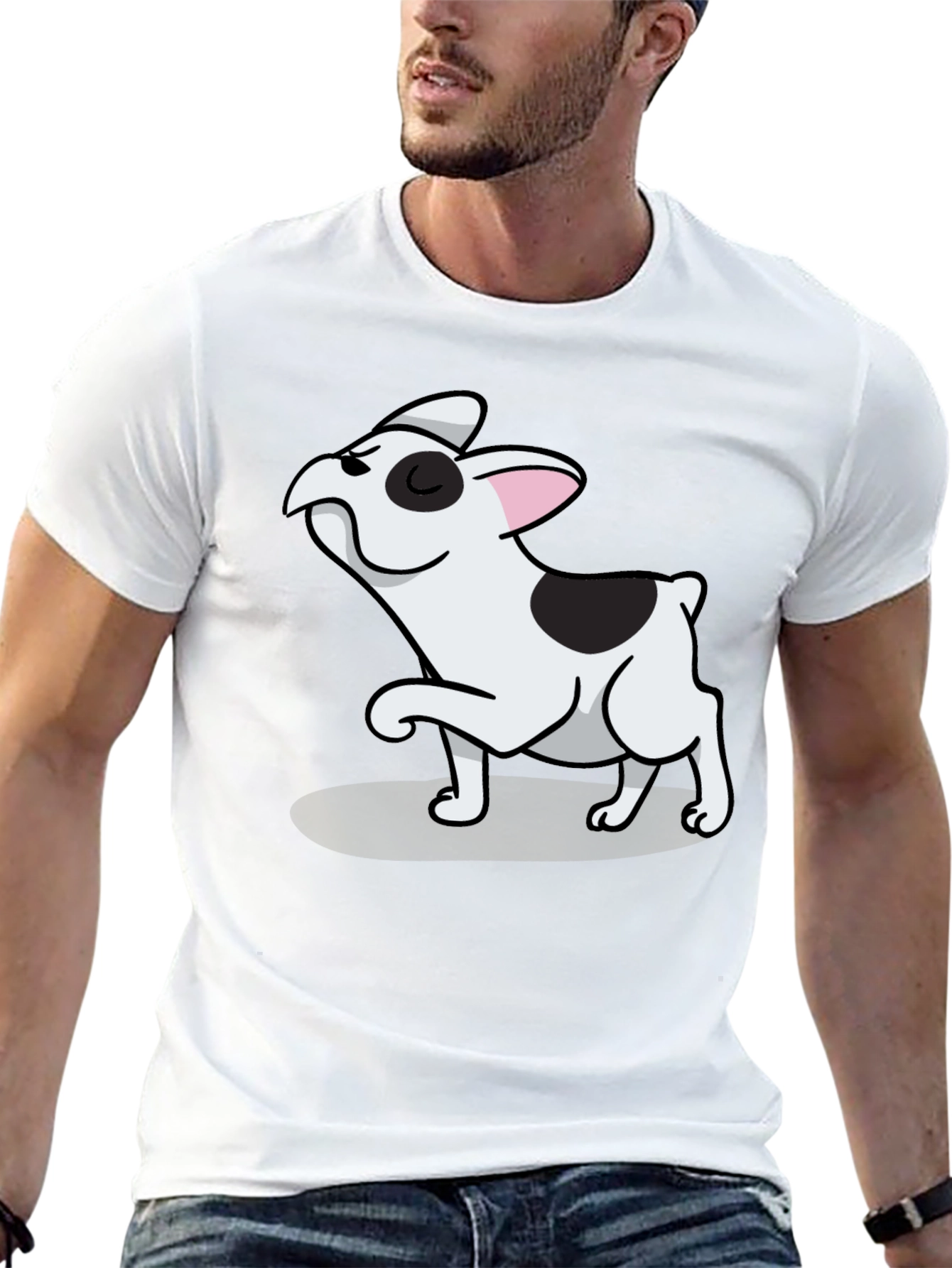 Black Black Tee with Cute Cartoon French Bulldog Design view 13