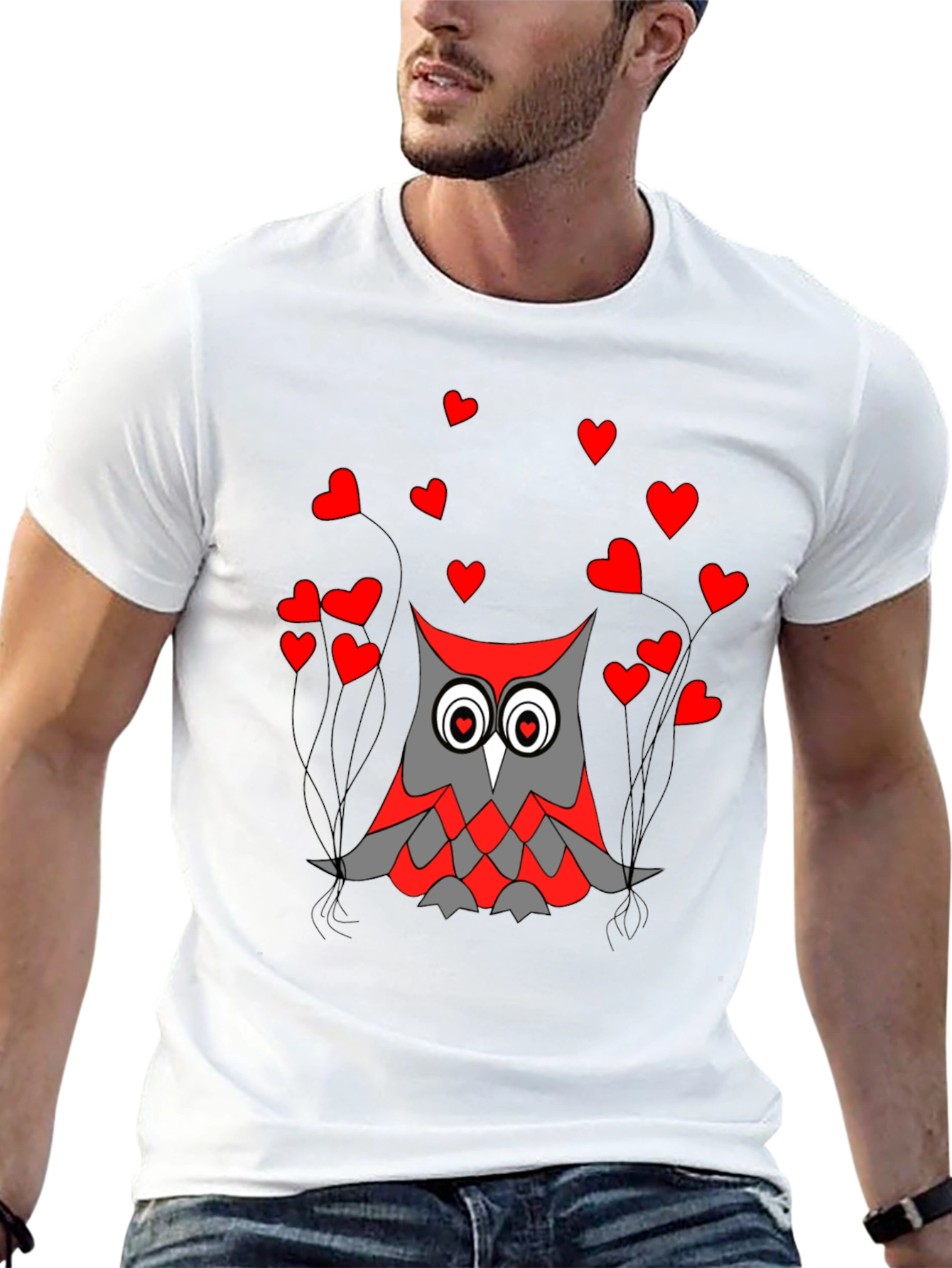 Black Owl Love Graphic Tee - Black Crew Neck T-Shirt view 13