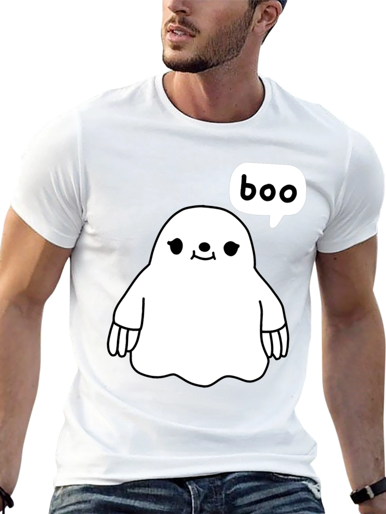 Black Cute Ghost Boo Halloween Black T-Shirt view 13