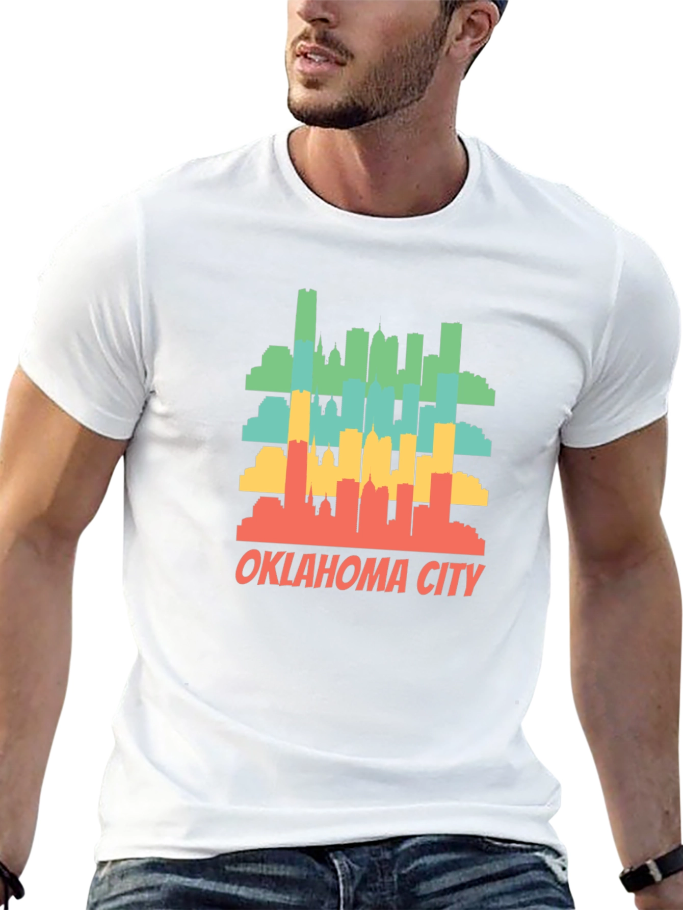 Black Oklahoma City Skyline T-Shirt Retro Style Black Tee view 13