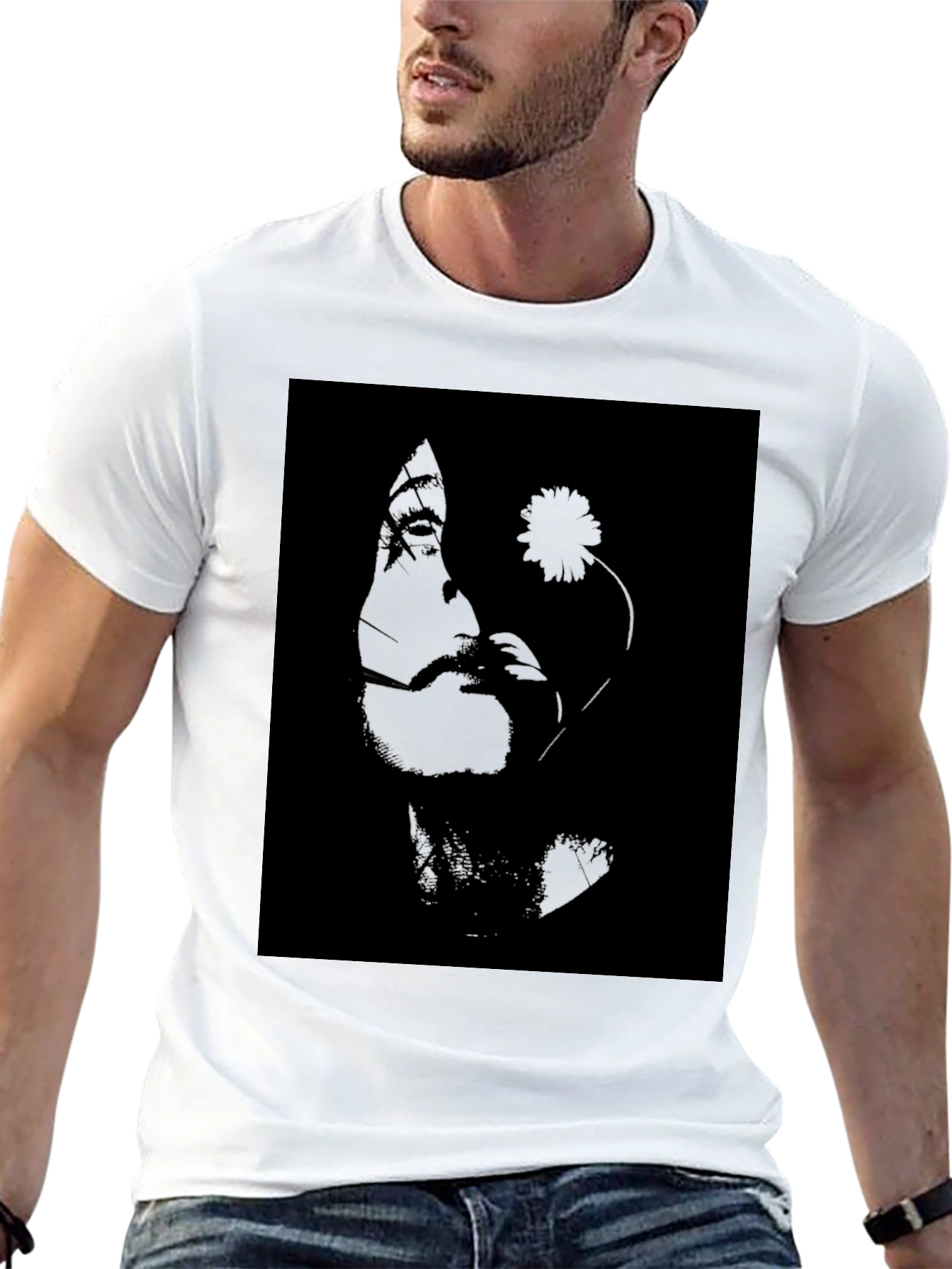 Black Monochrome Portrait Graphic Tee - Classic Black Cotton view 13