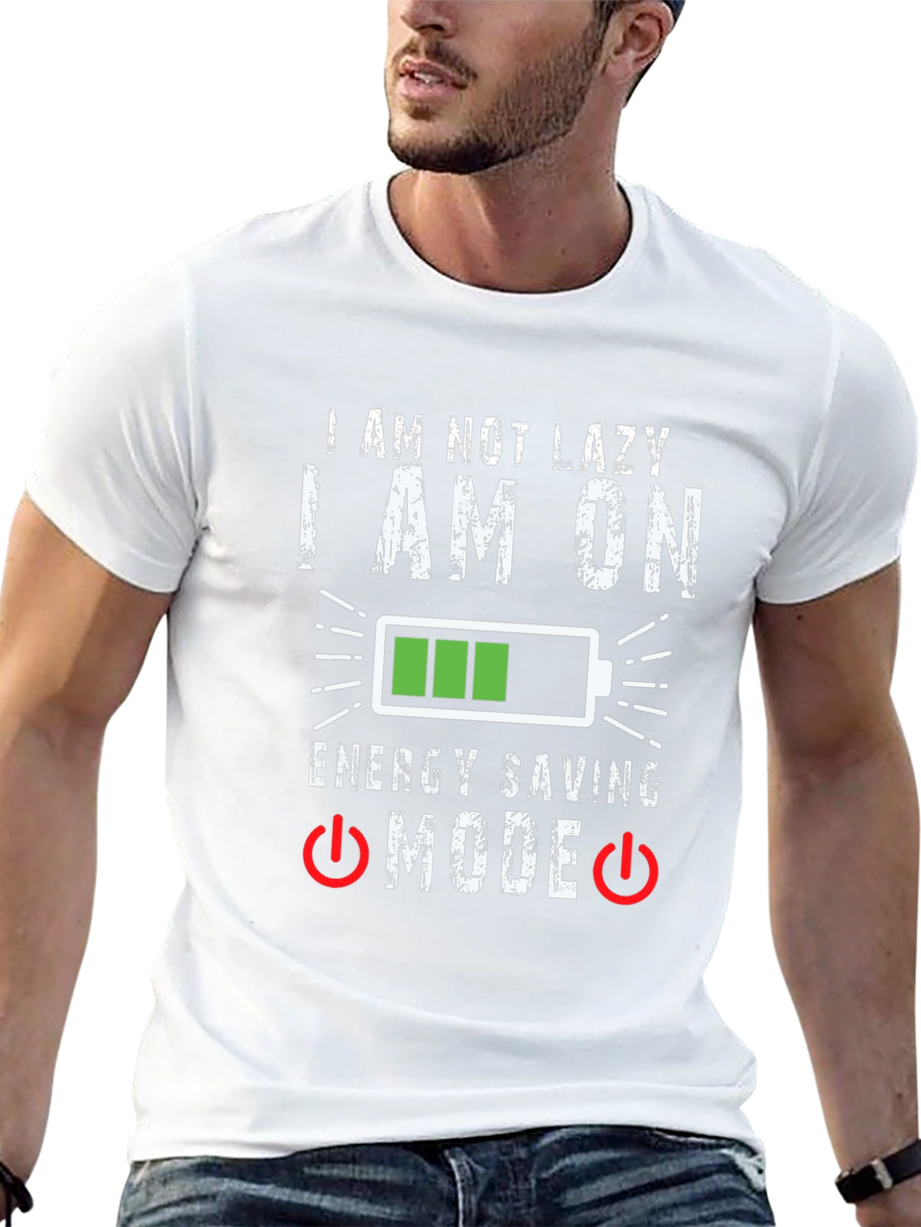 Black Funny Energy Saving Mode Graphic T-Shirt view 13