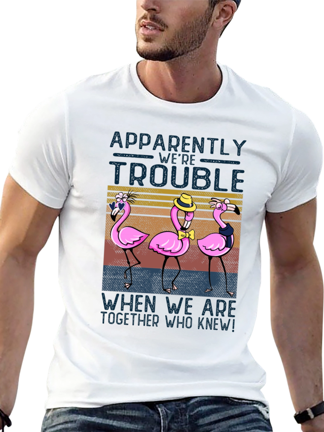 Black Funny Flamingo Trouble T-Shirt - Novelty Design view 13