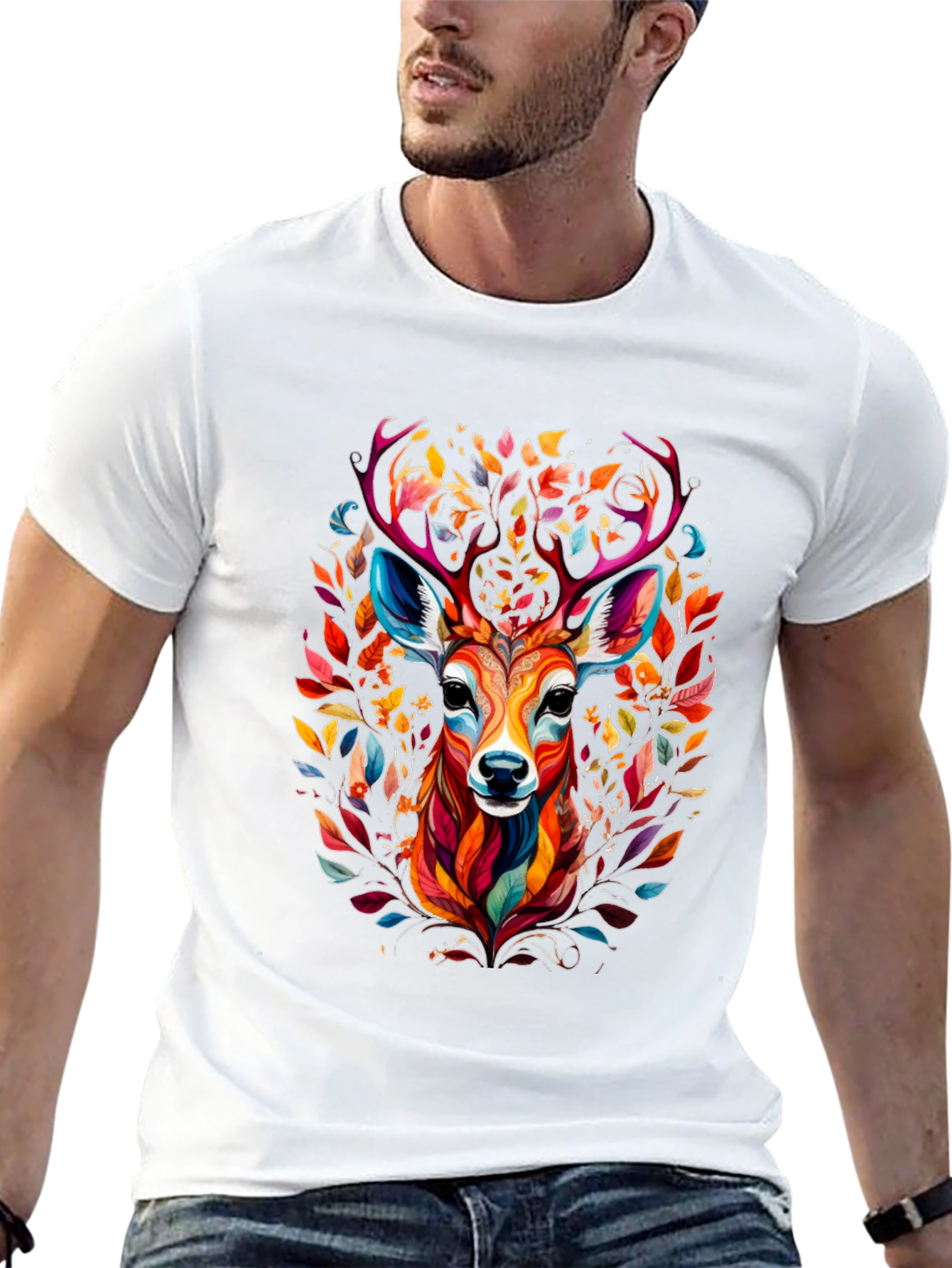 Black Colorful Deer Graphic Tee - Black Casual Style view 13