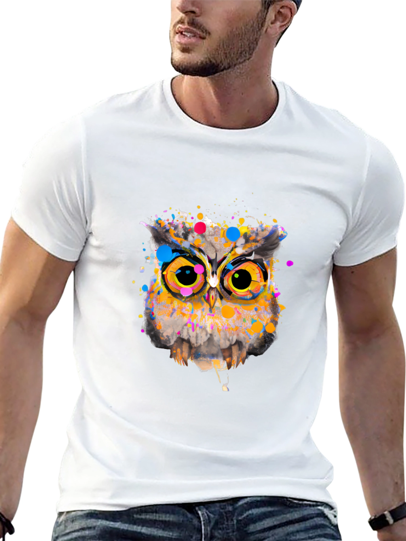Black Owl Art Graphic Black T-Shirt view 13
