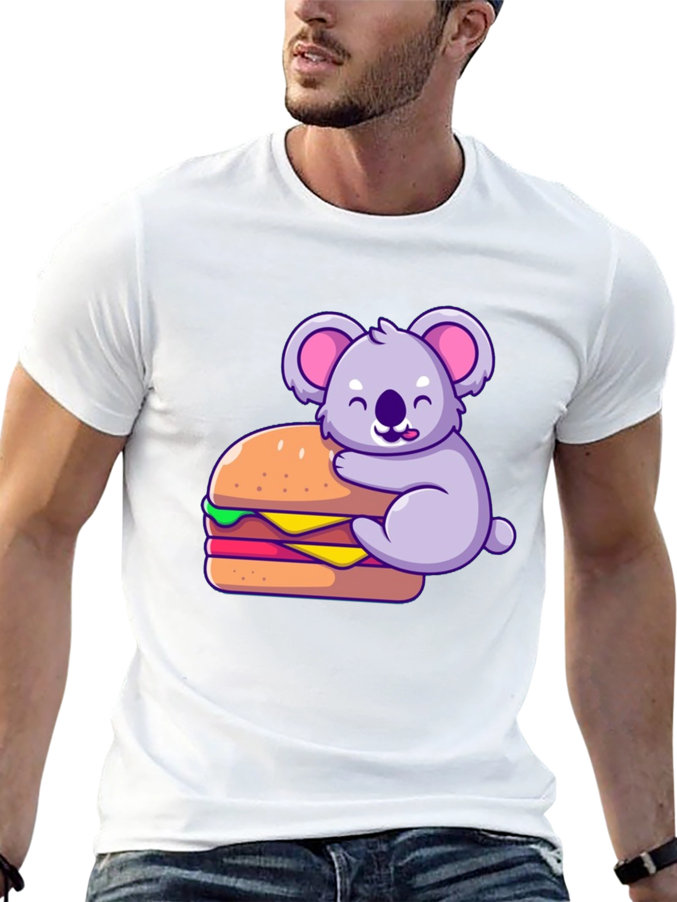 Black Koala Hugging Burger Graphic T-Shirt - Black view 13