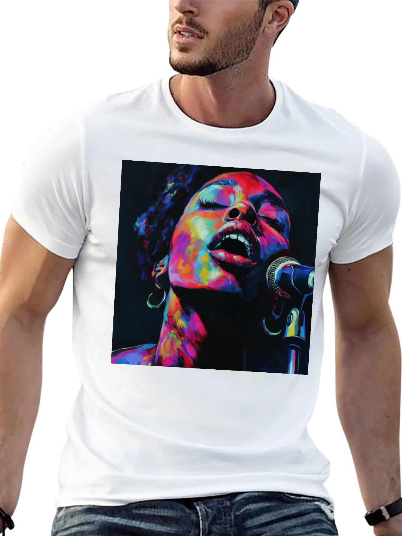 Black Colorful Singer Portrait Black T-Shirt view 13