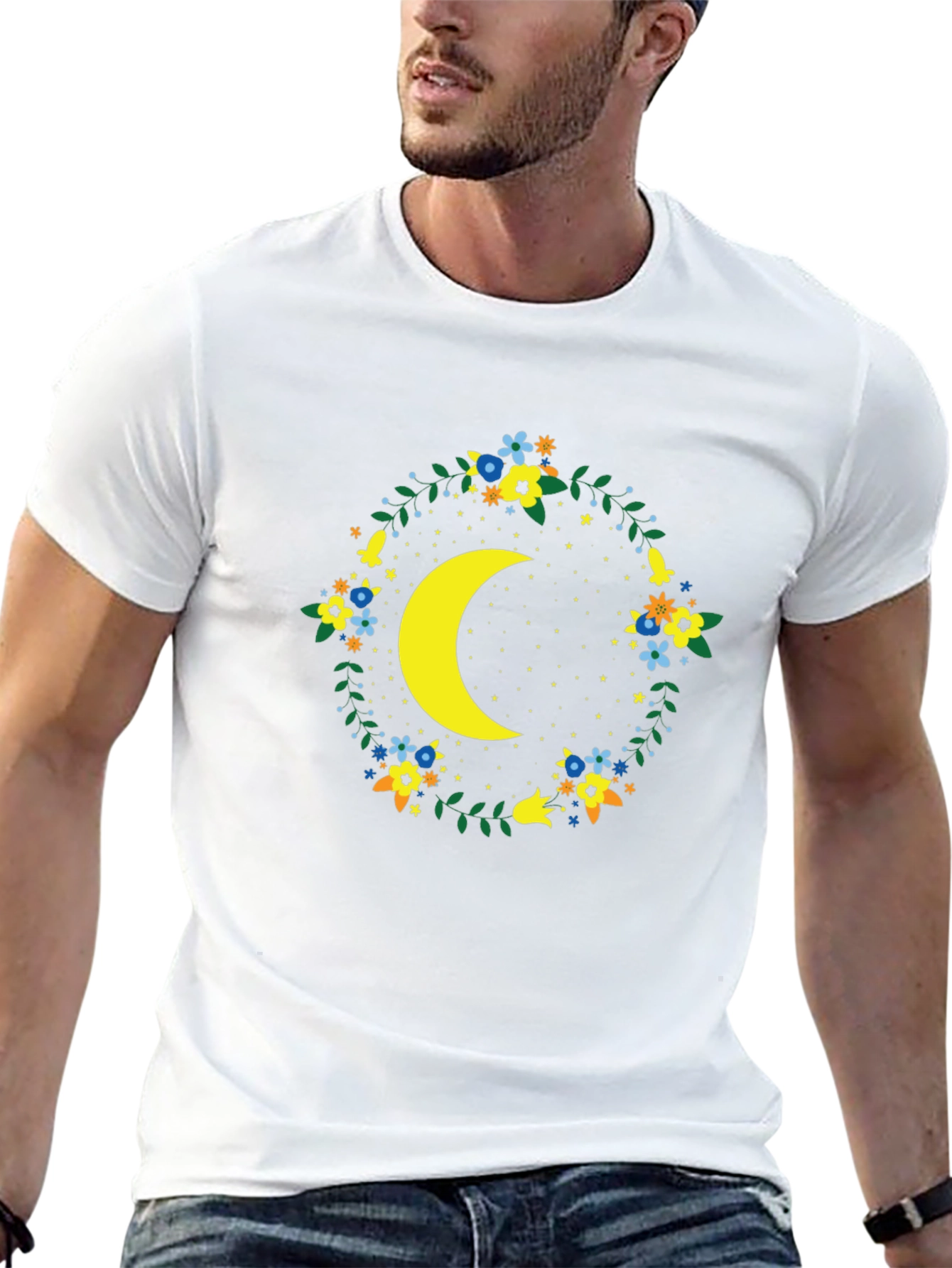 Black Floral Crescent Moon Graphic Tee - Black view 13