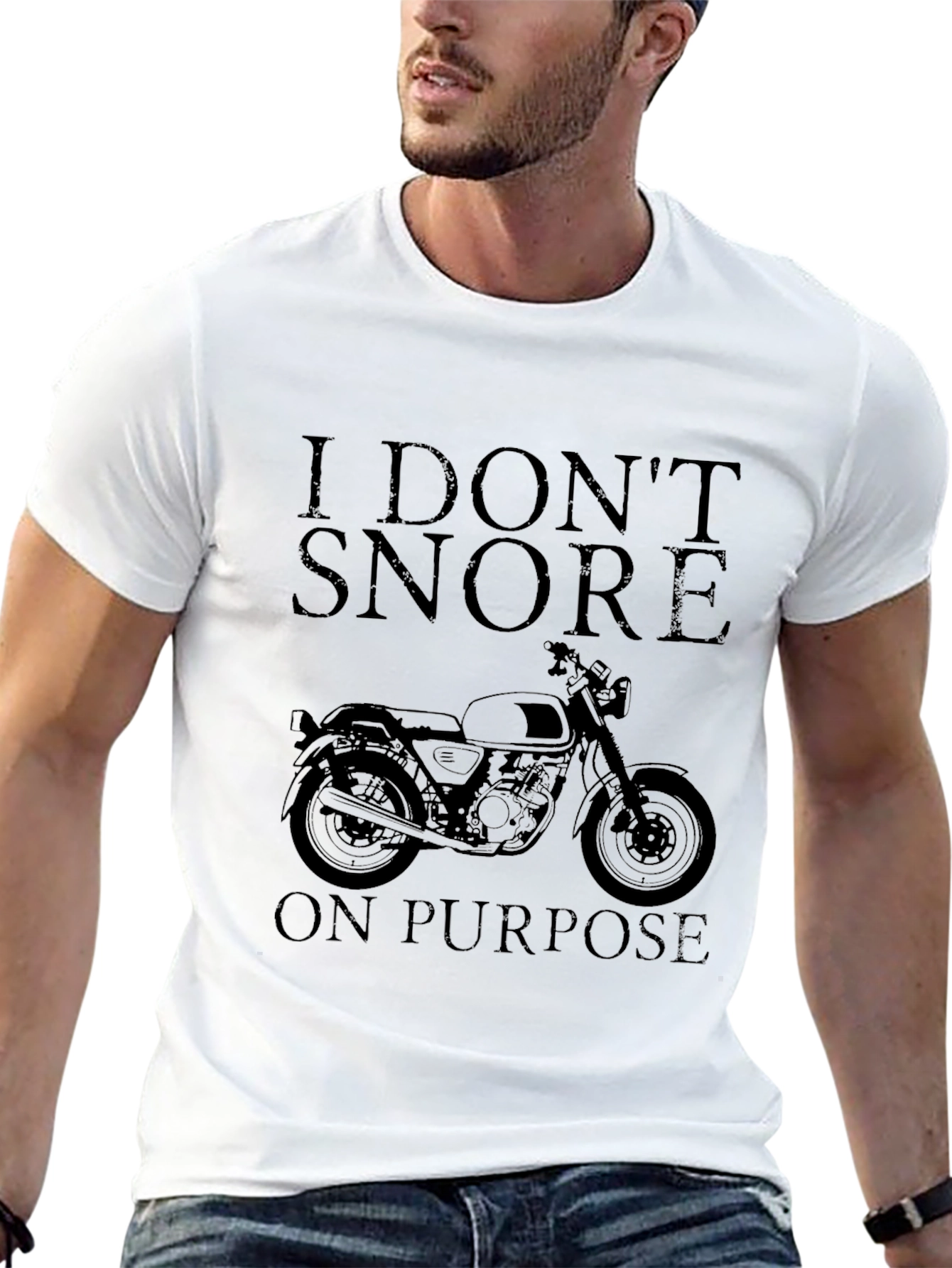 Black I Don't Snore On Purpose Motorcycle Graphic T-Shirt view 13