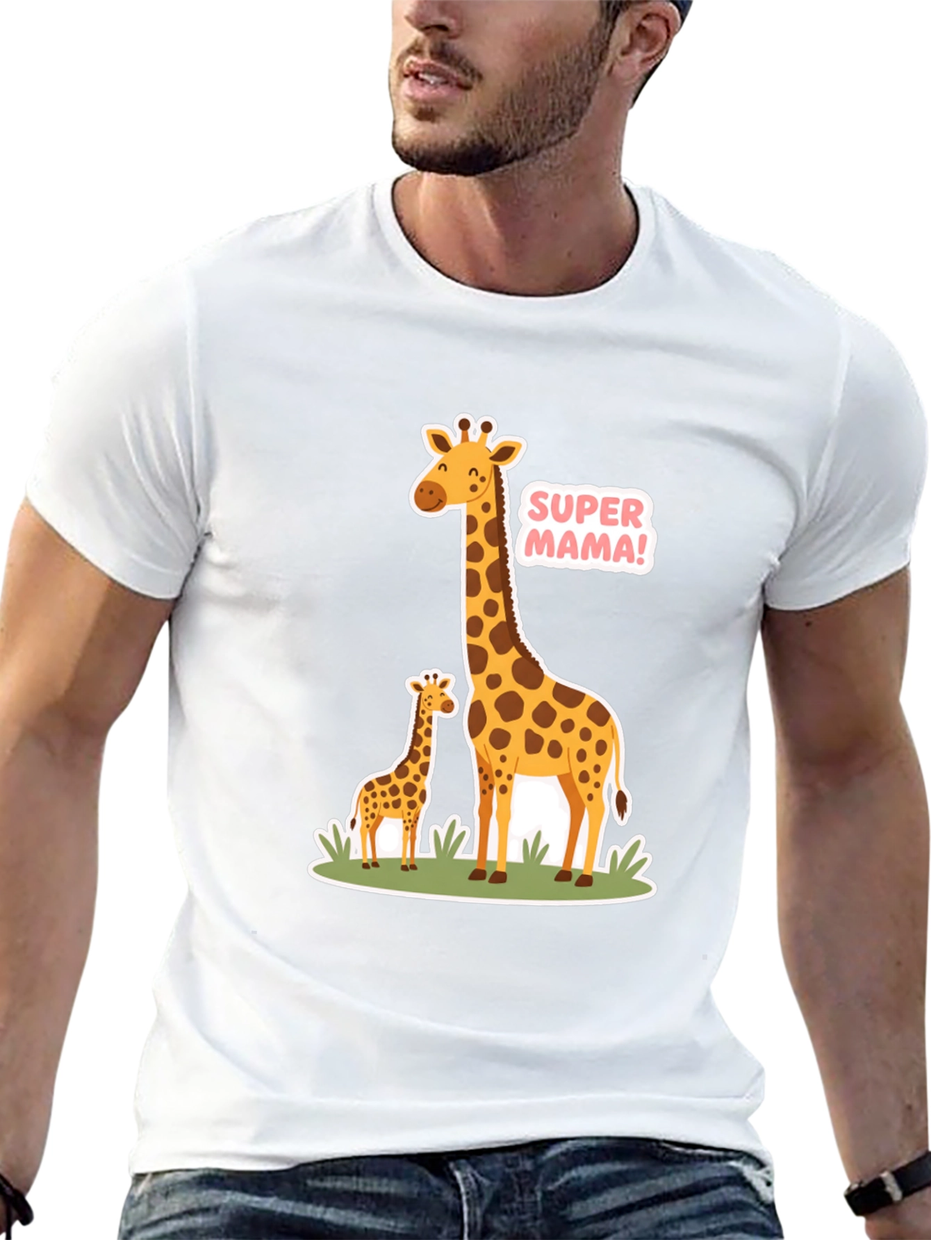 Black Super Mama Giraffe T-Shirt - Black Cotton Tee view 13