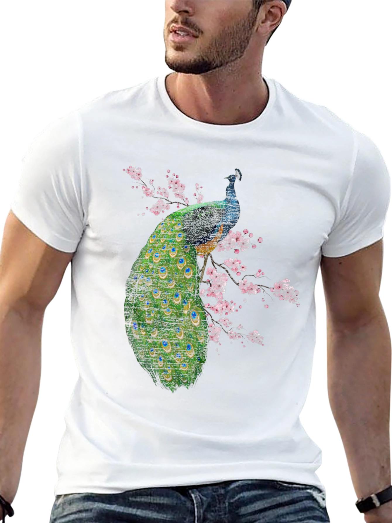 Black Peacock Blossom Graphic Black T-Shirt view 13