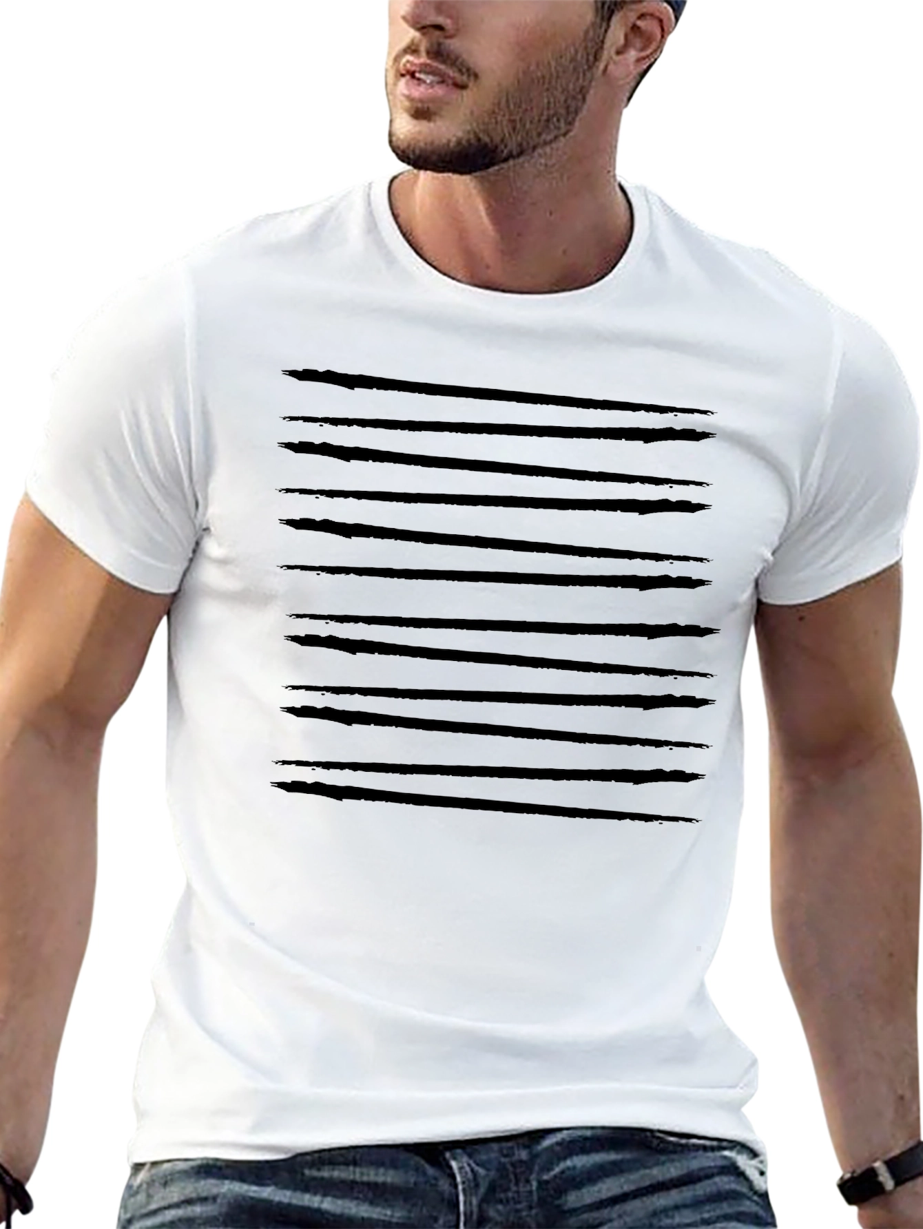Black Men's Graphic Tee - Abstract Brushstroke Design view 13