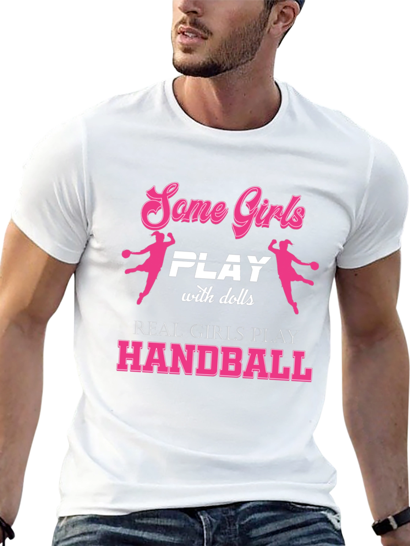 Black Handball Player Girls T-Shirt - Funny Sport Tee view 13