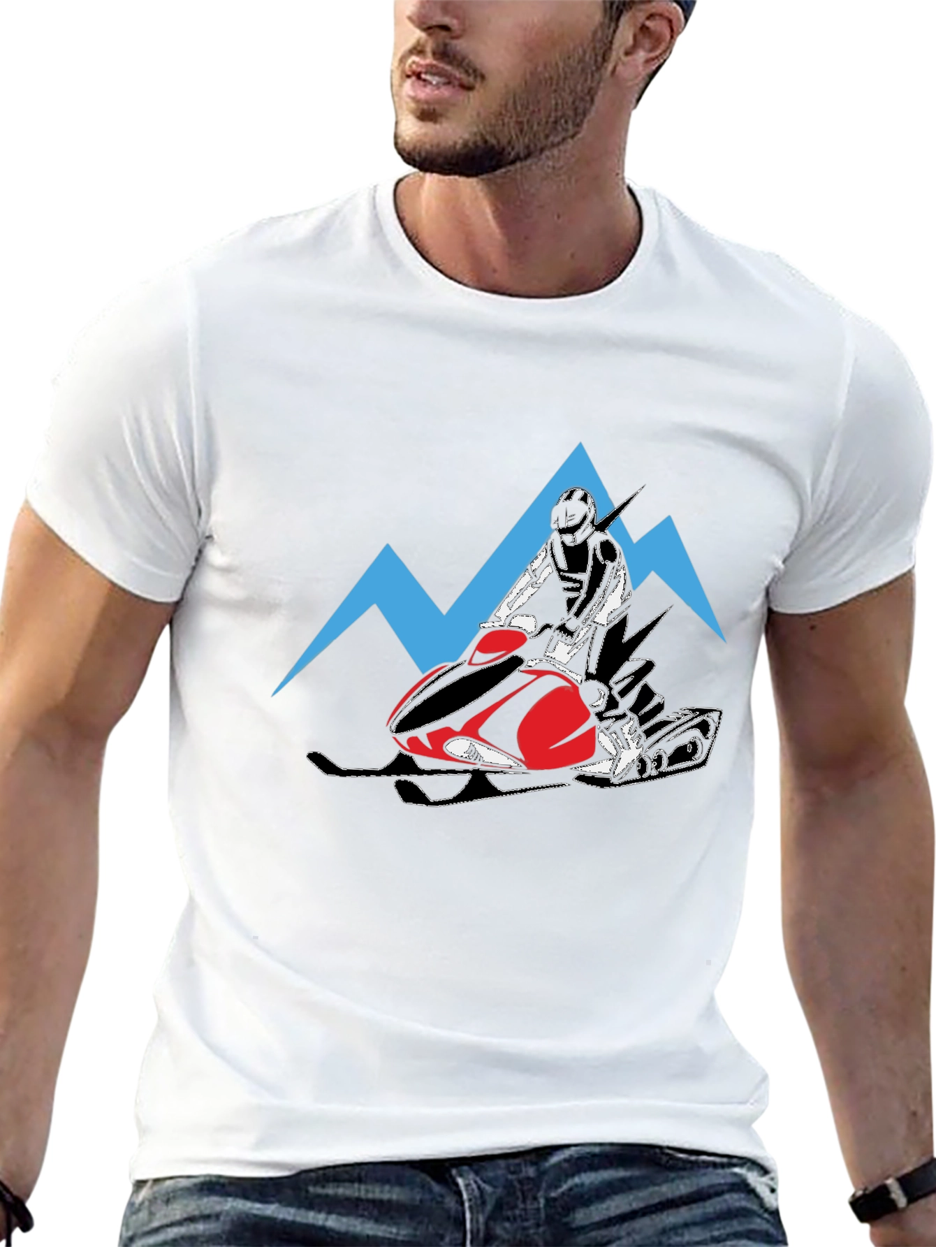 Black Snowmobile Rider Graphic Tee - Black Cotton T-Shirt view 13