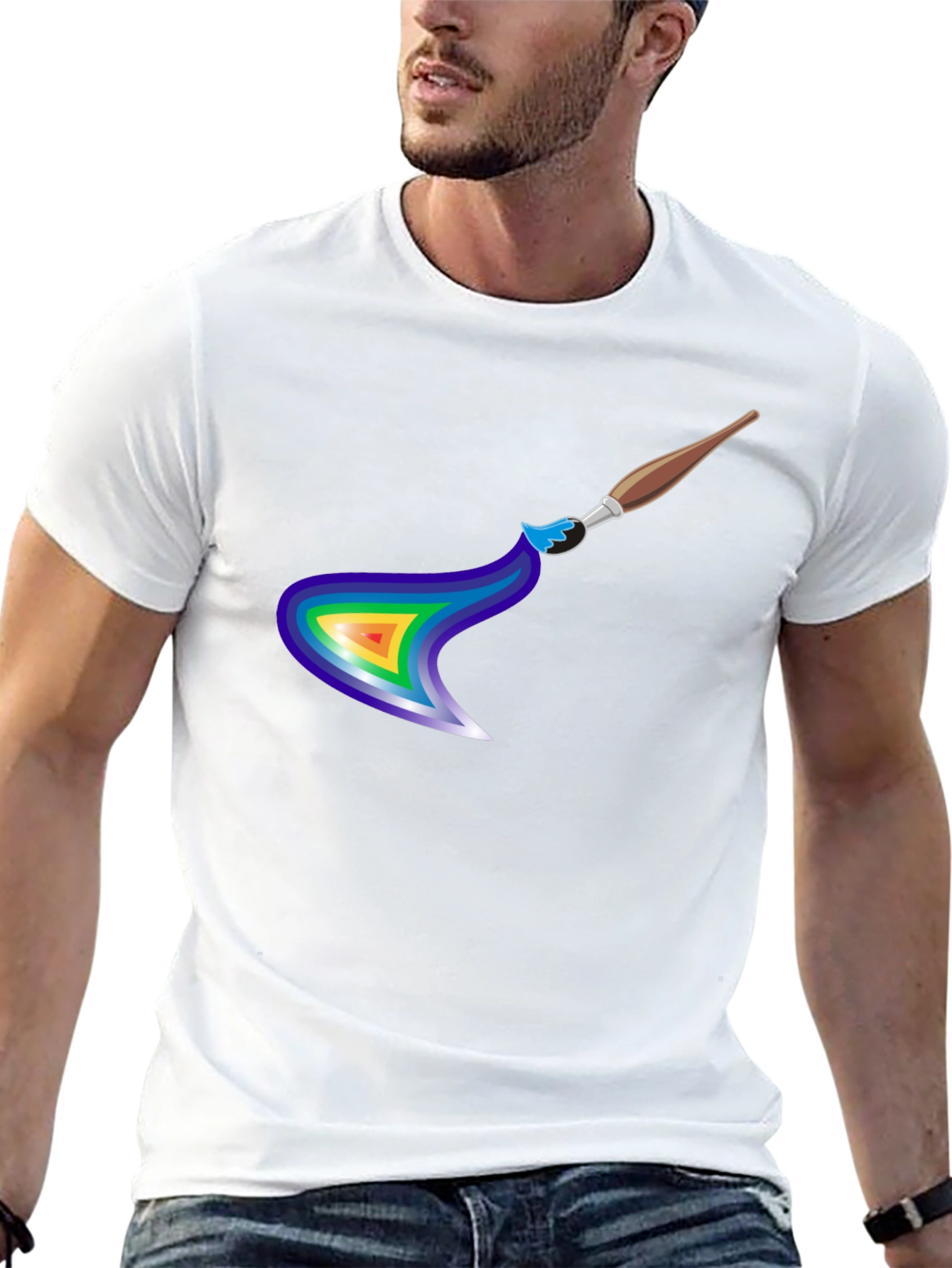 Black Rainbow Paintbrush Design T-Shirt view 13