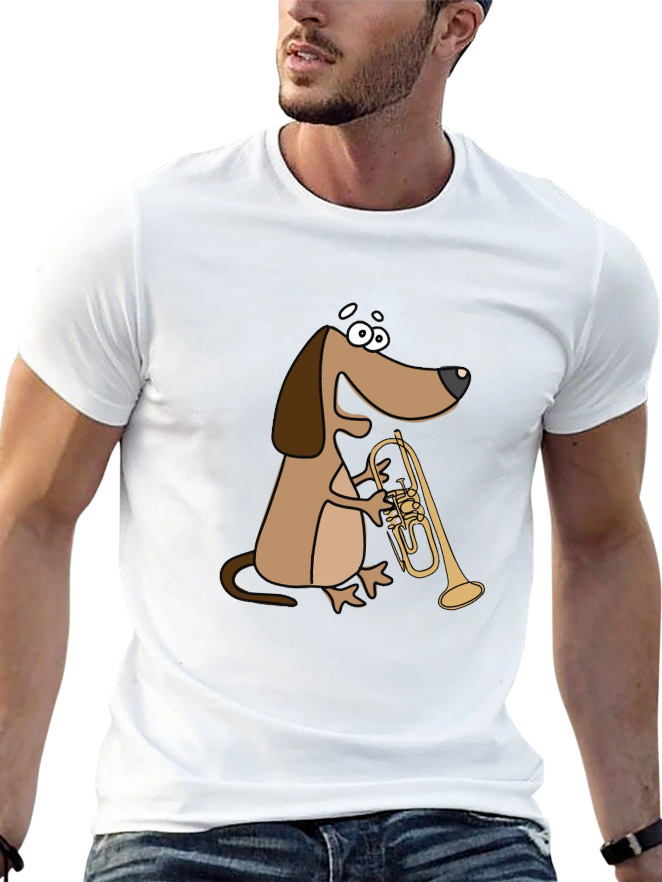 Black Dog Playing Trumpet T-Shirt view 13
