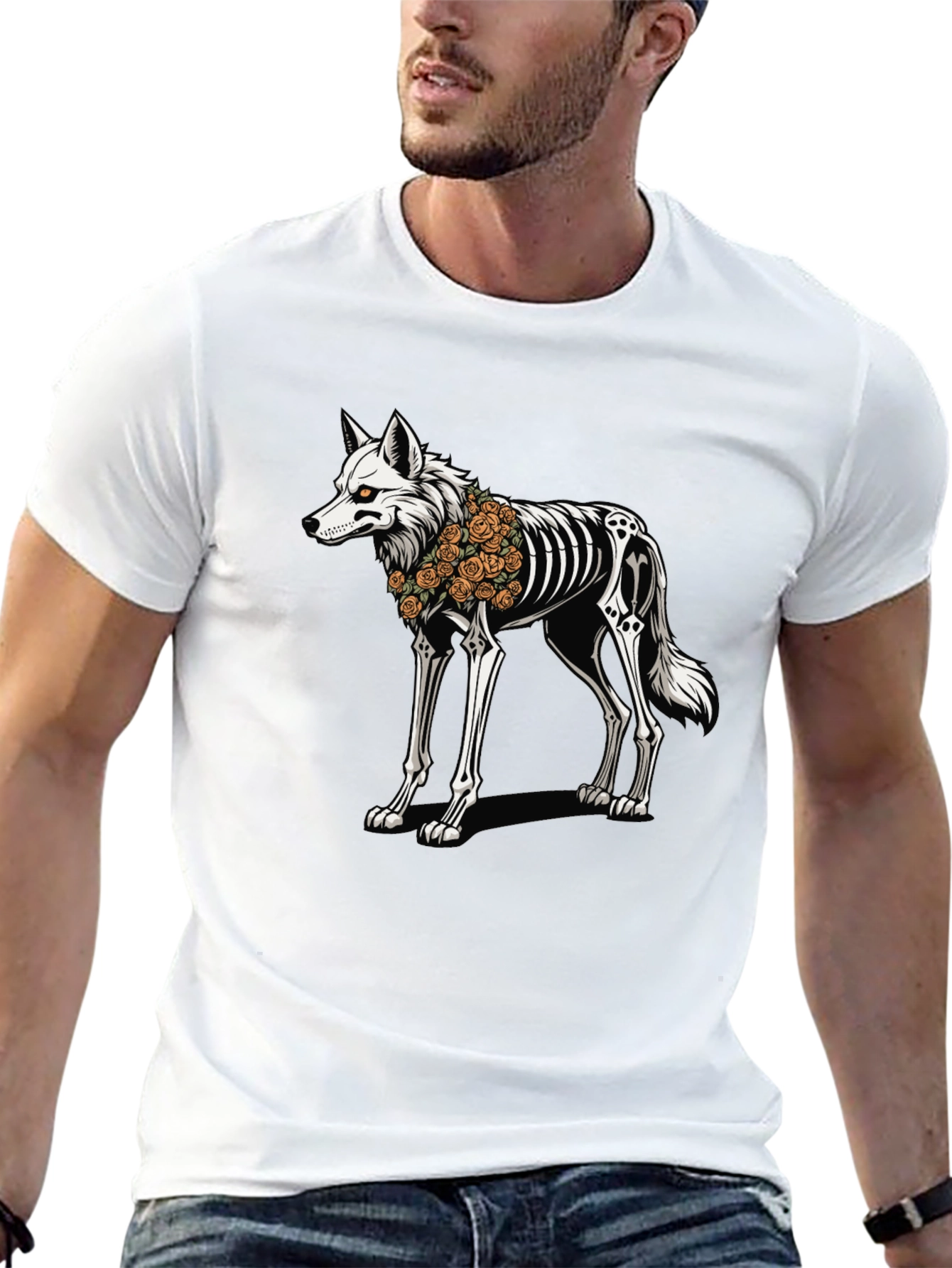 Black Skeleton Wolf Graphic Tee - Day of the Dead Style view 13