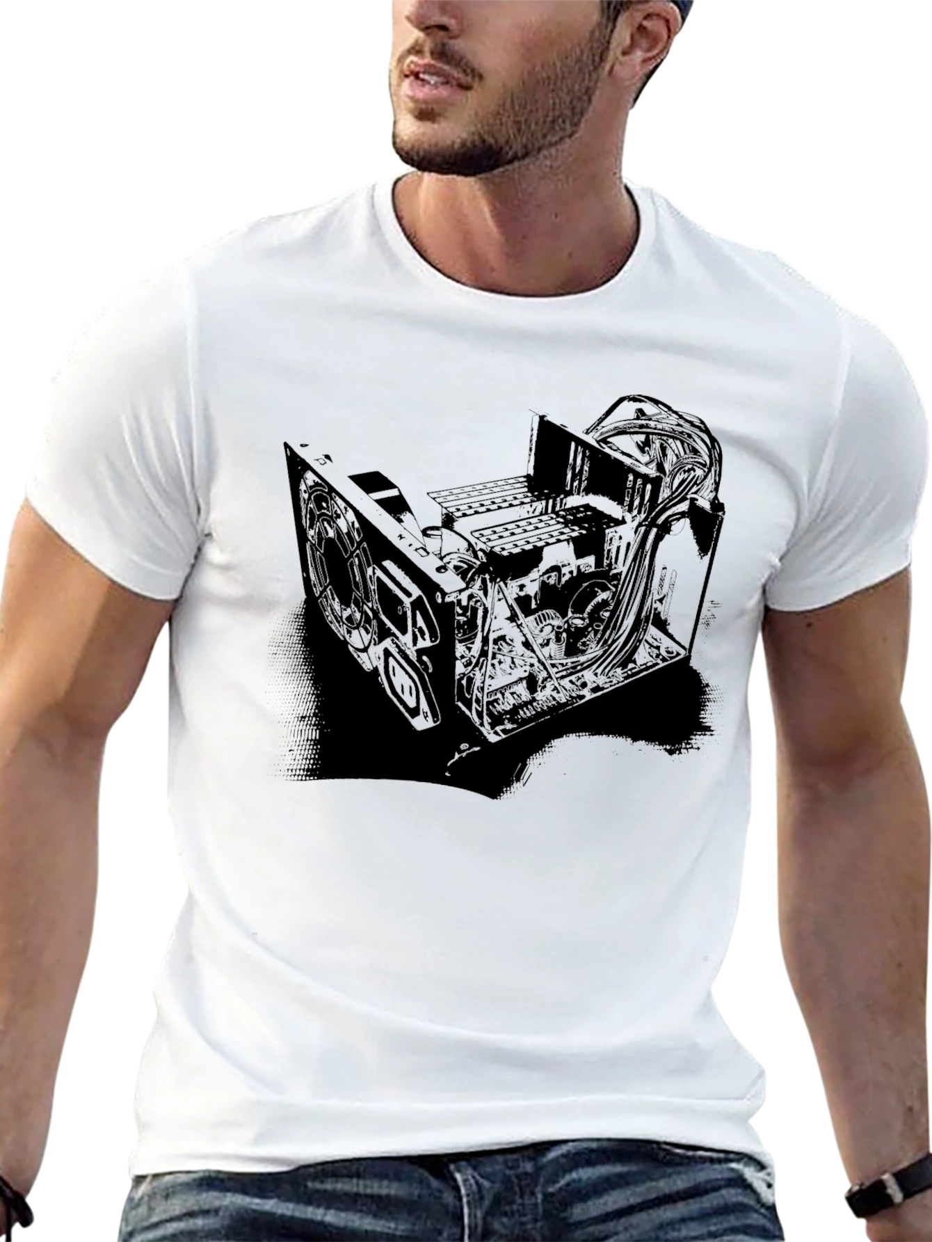 Black Black T-Shirt with Computer Hardware Design view 13