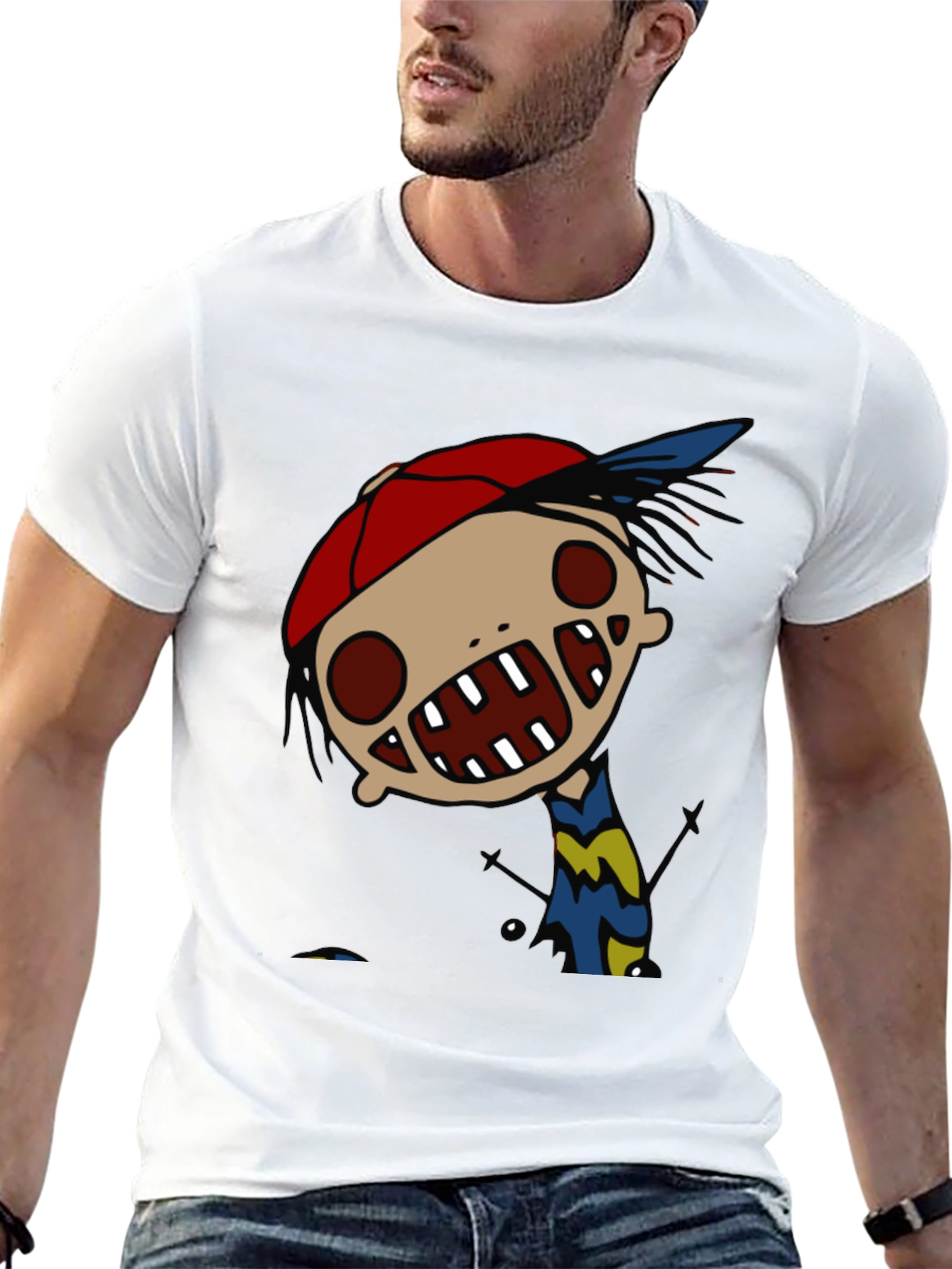 Black Cartoon Character Graphic Tee - Quirky Black T-Shirt view 13
