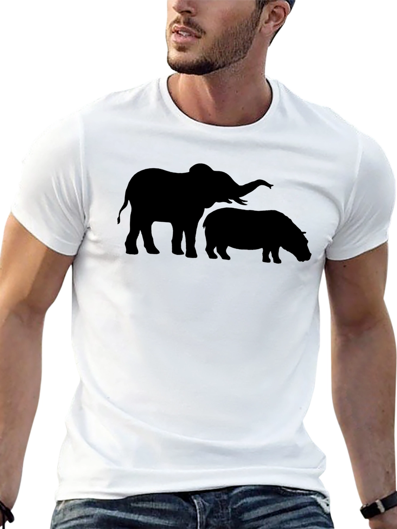 Black Elephant and Hippo Graphic T-Shirt view 13