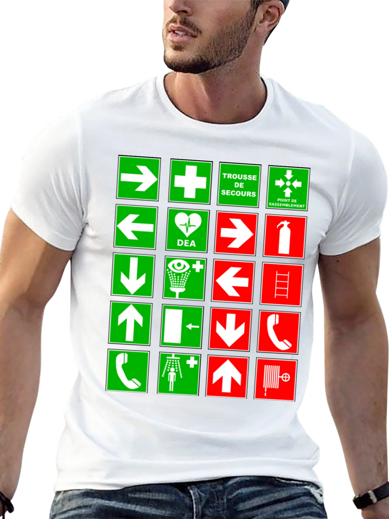 Black Safety Signs T-Shirt - Green & Red Graphic Tee view 13