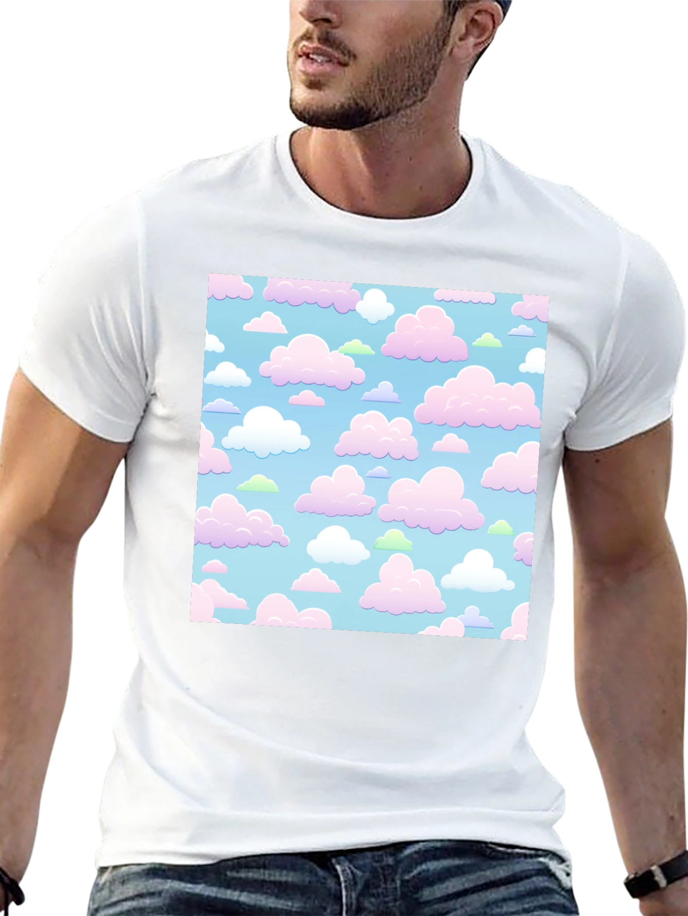 Black Cute Clouds Black T-Shirt view 13