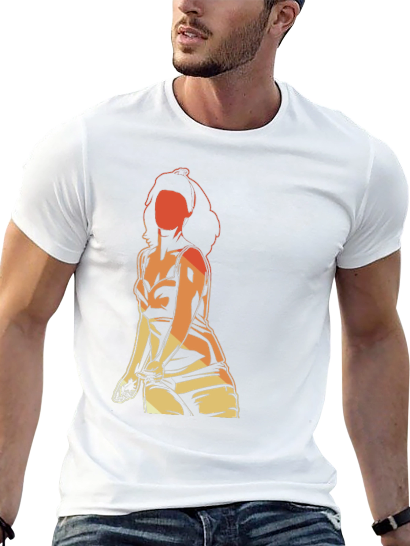 Black Retro Graphic T-Shirt - Woman Silhouette view 13