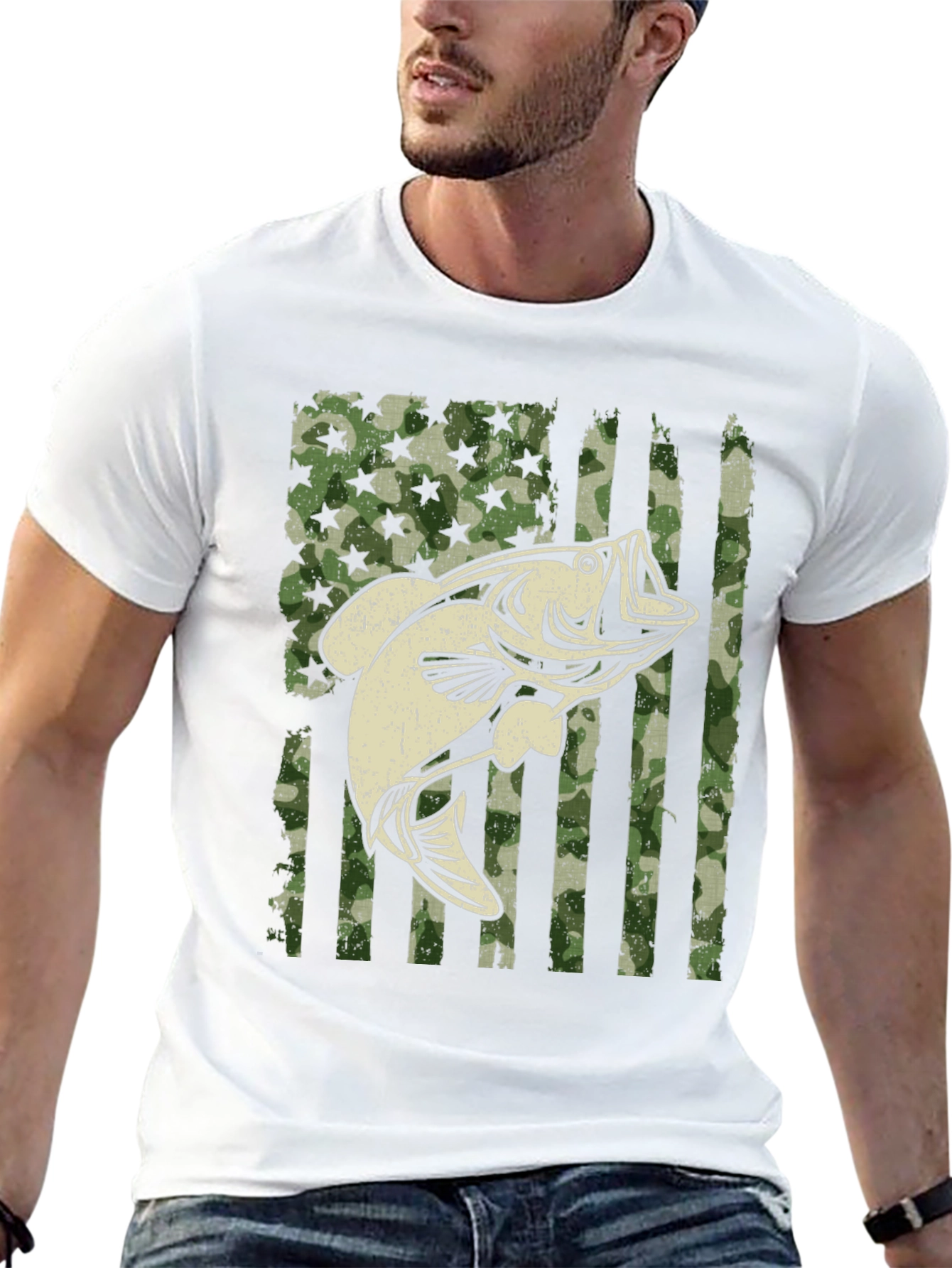 American Flag Camo Bass Fishing Graphic Tee - 13