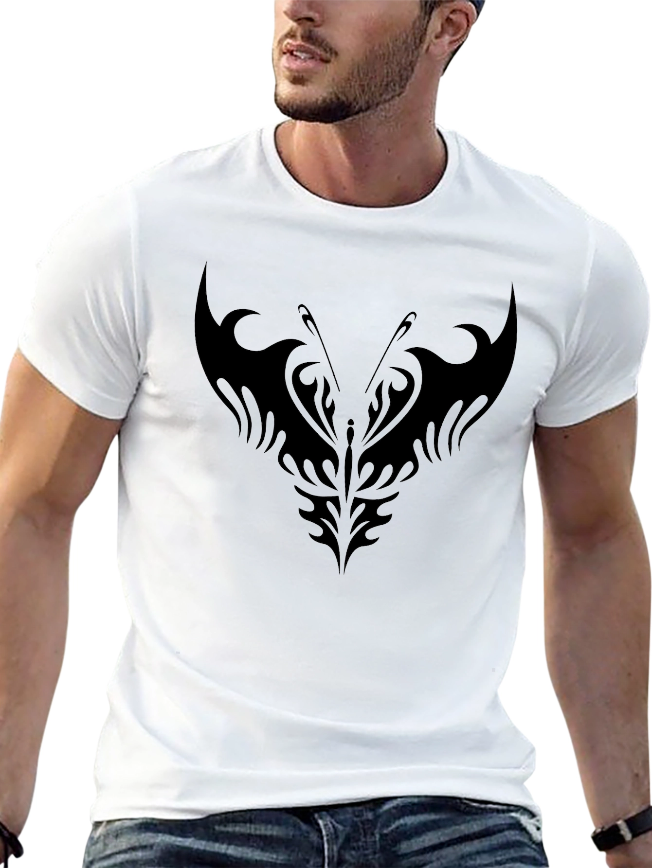 Black Tribal Butterfly Graphic Black T-Shirt view 13