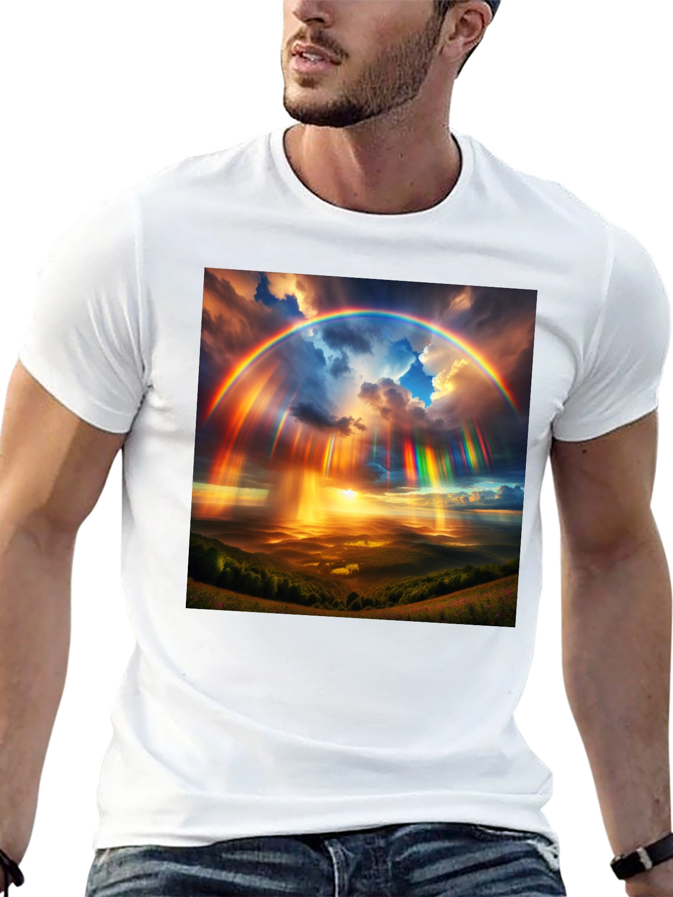 Black Rainbow Sky T-Shirt - Vivid Colors, Unique Design view 13
