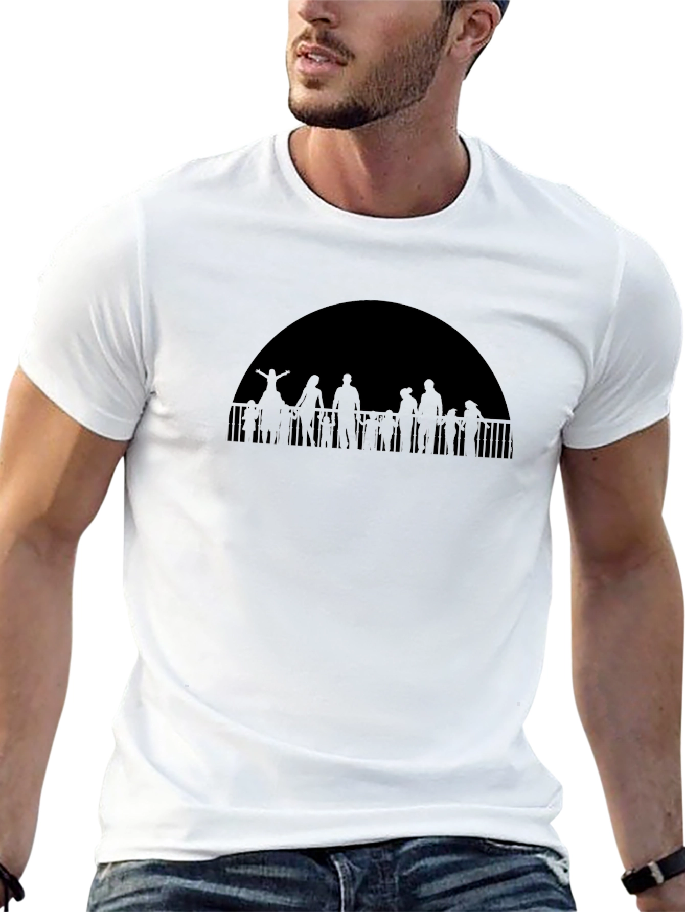 Black Silhouetted Crowd Graphic Tee view 13