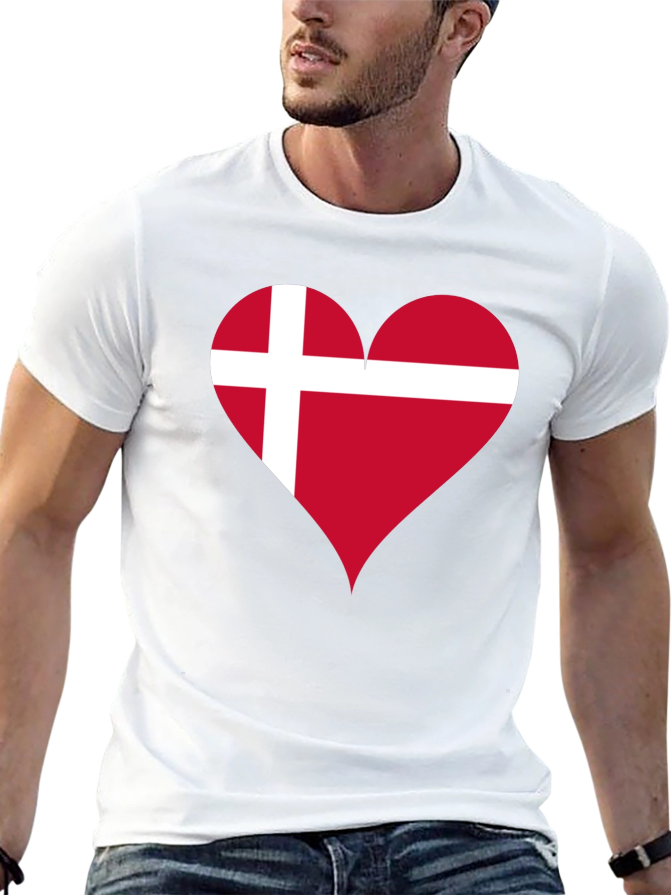 Black Denmark Flag Heart T-Shirt - Show Your Love! view 13